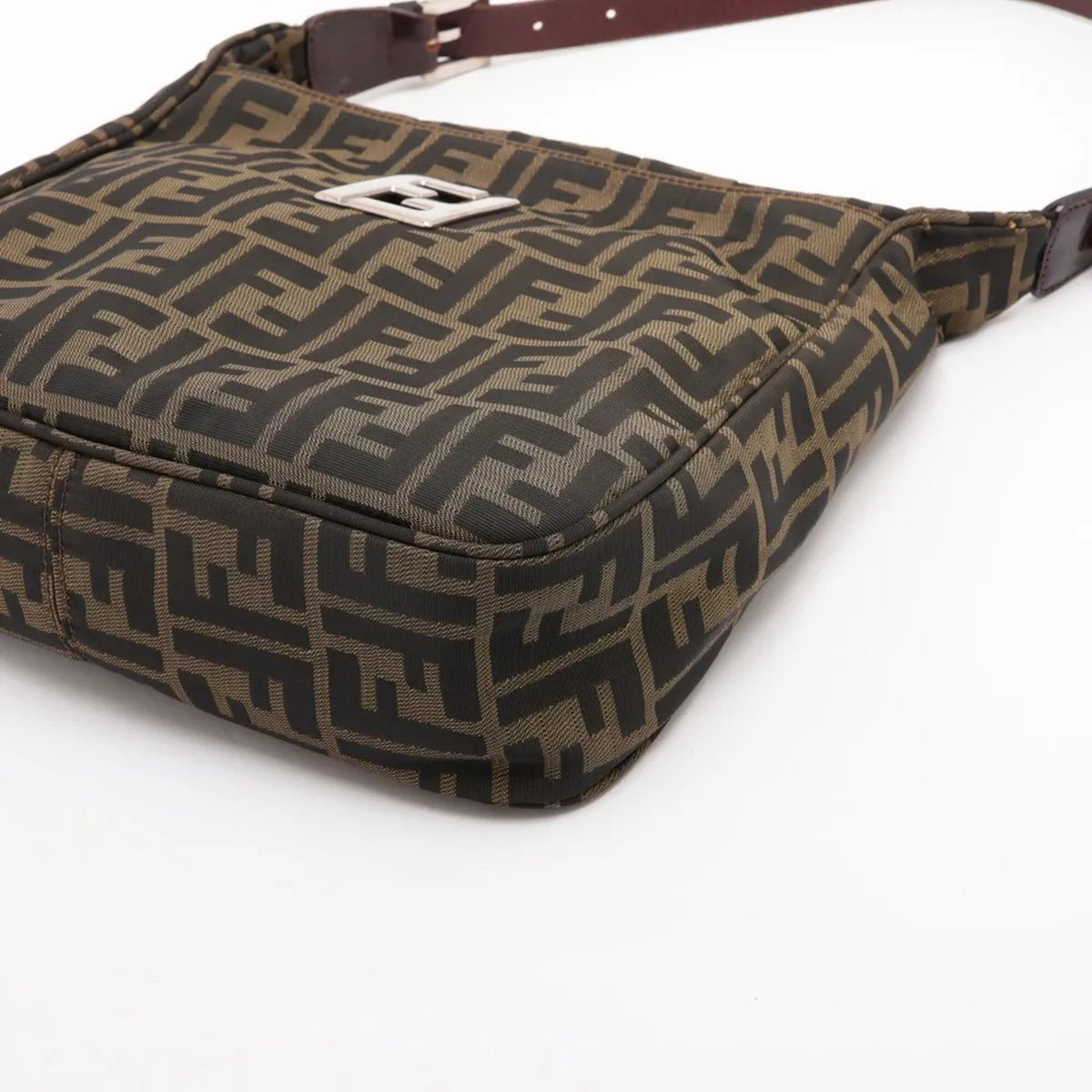Fendi Brown Leather Canvas Handbag Shoulder Bag (Pre-Owned)