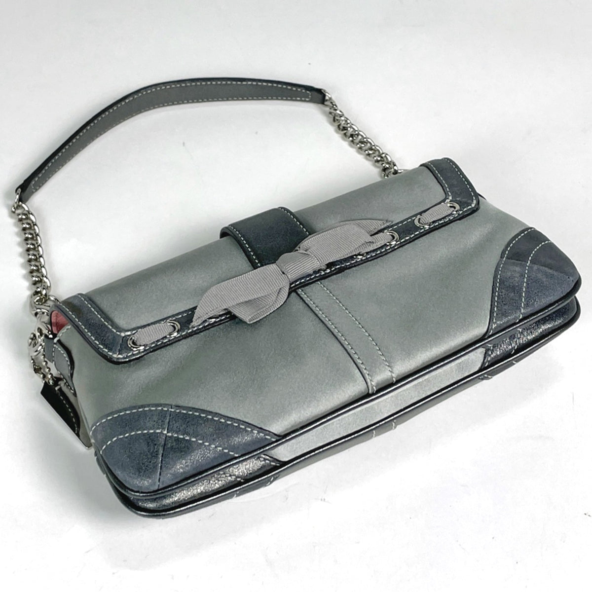 Coach Gray Satin Leather Clutch Bag Handbag (Pre-Owned)