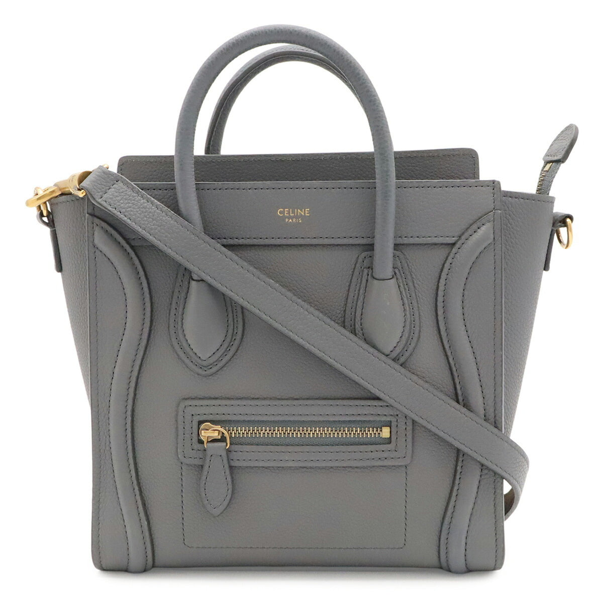 Celine Black Gray Leather Handbag Shoulder Bag (Pre-Owned)
