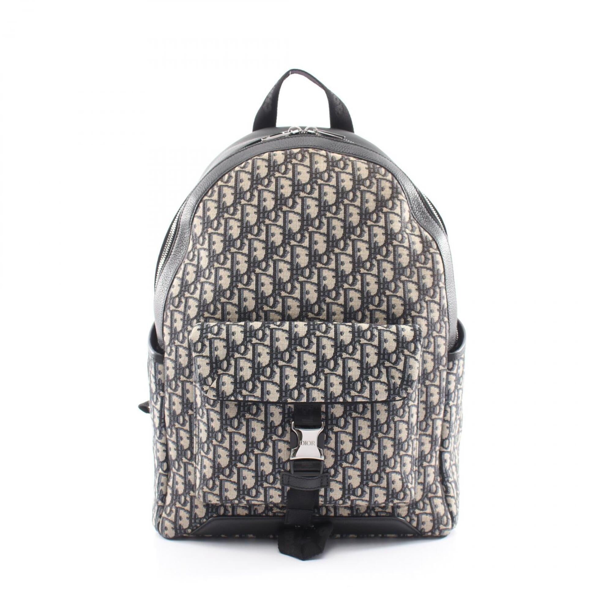 Christian Dior Beige Navy Canvas Leather Backpack (Pre-Owned)