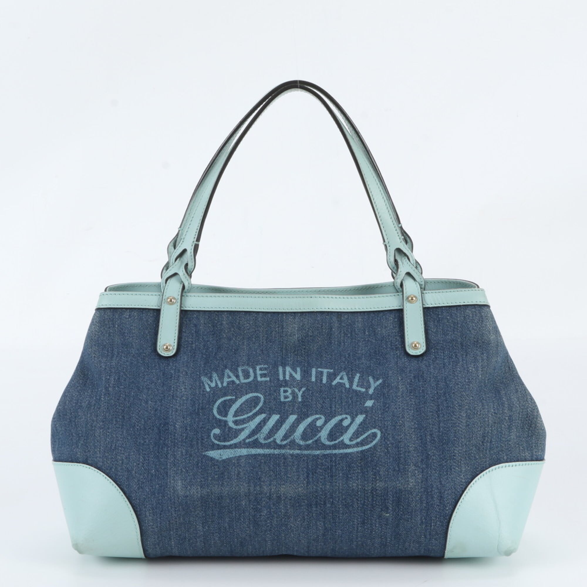 Gucci Blue Leather Canvas Handbag Shoulder Bag Tote Bag (Pre-Owned)