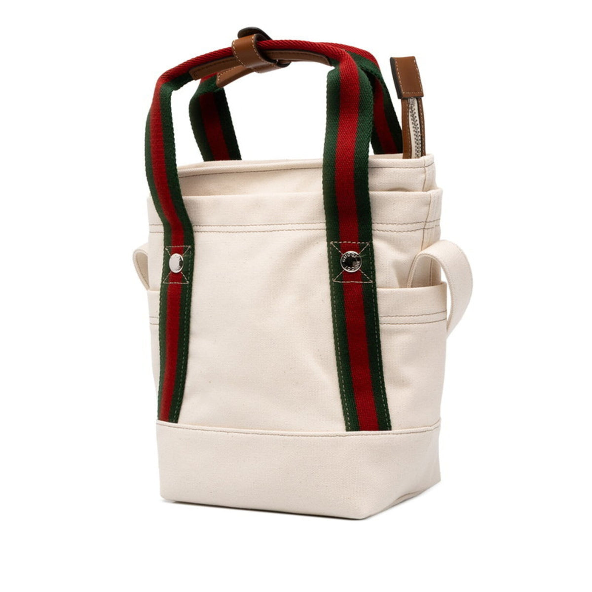 Gucci White Canvas Leather Handbag Shoulder Bag (Pre-Owned)