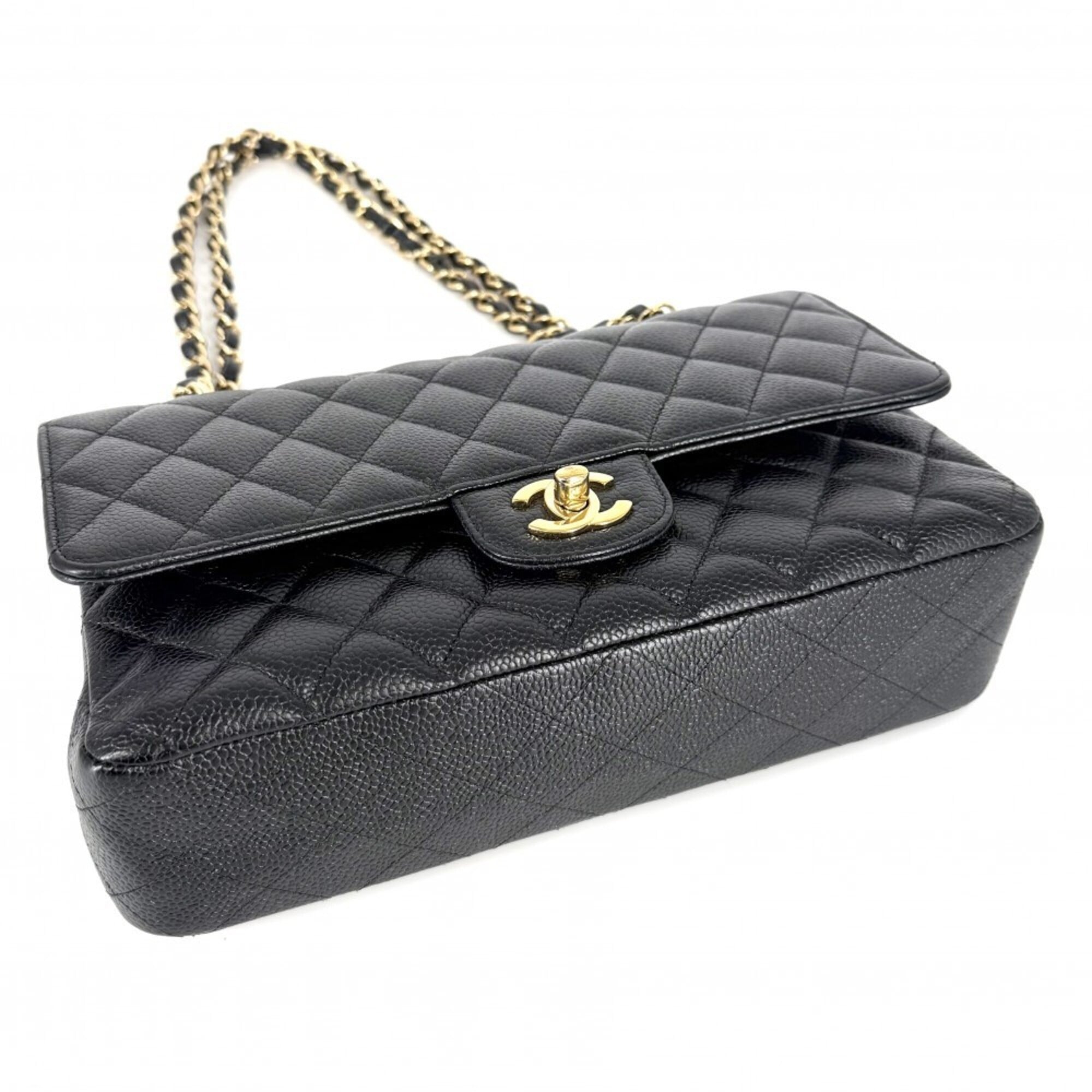 Chanel Black White Grained Calfskin Shoulder Bag (Pre-Owned)