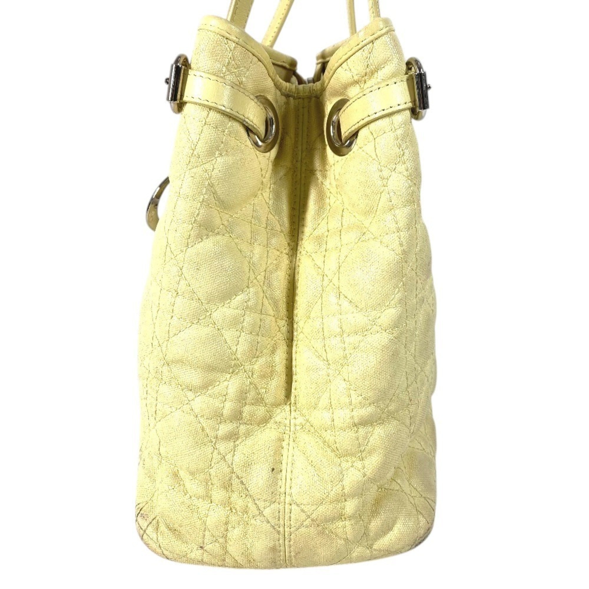 Christian Dior Yellow Leather Coated Canvas Shoulder Bag Tote Bag (Pre-Owned)