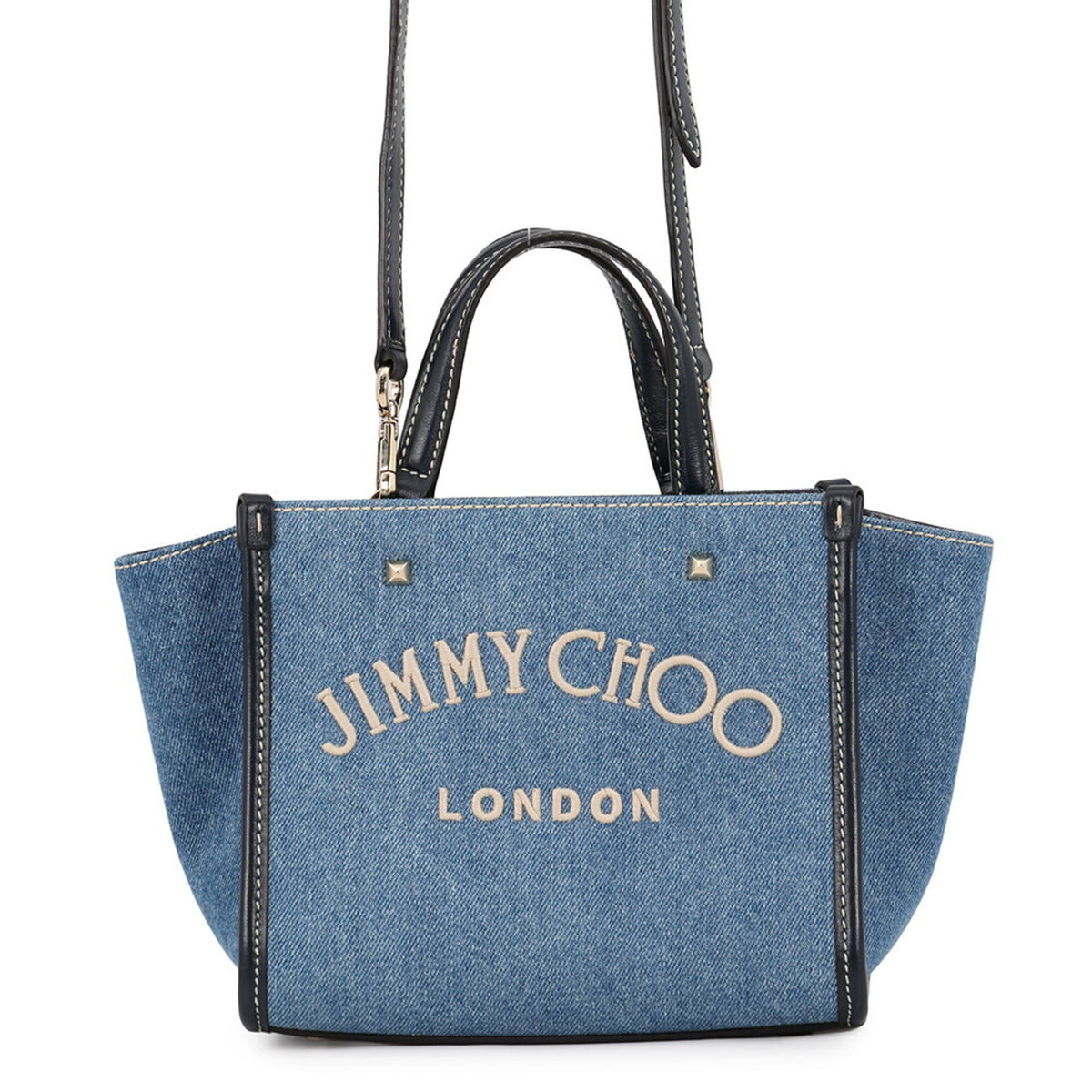 Jimmy Choo Blue Navy White Denim Leather Handbag Tote Bag (Pre-Owned)