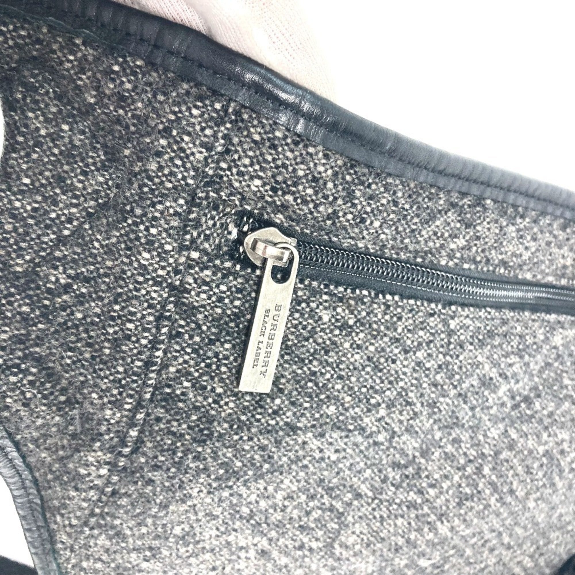 Burberry Black Label Black Gray Wool Leather Fanny Pack Shoulder Bag Sling Bag (Pre-Owned)
