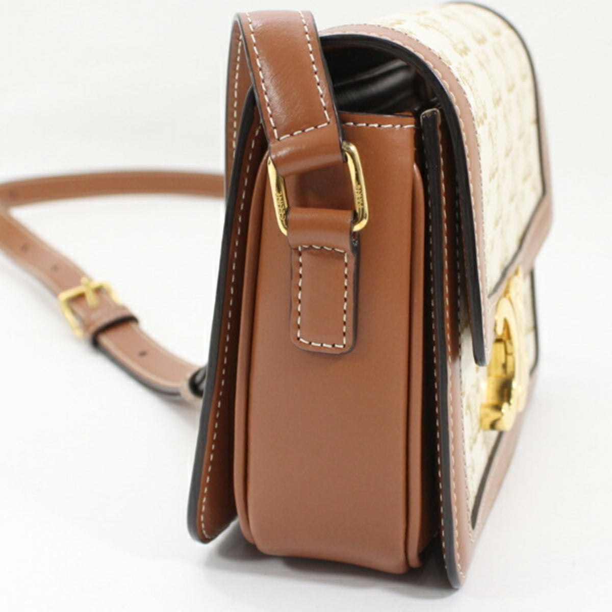 Celine Brown White Canvas Leather Shoulder Bag (Pre-Owned)