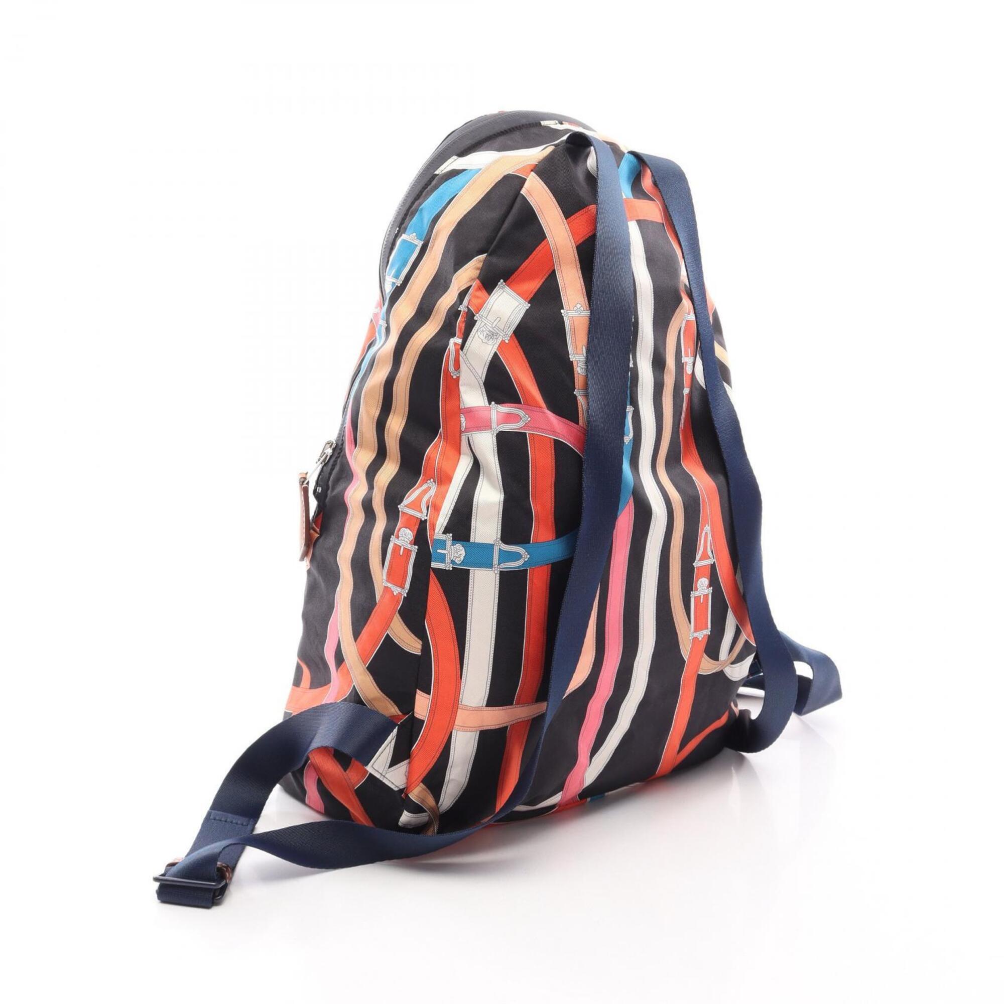 Hermes Black Multi-Color Silk Barenia Leather Backpack (Pre-Owned)