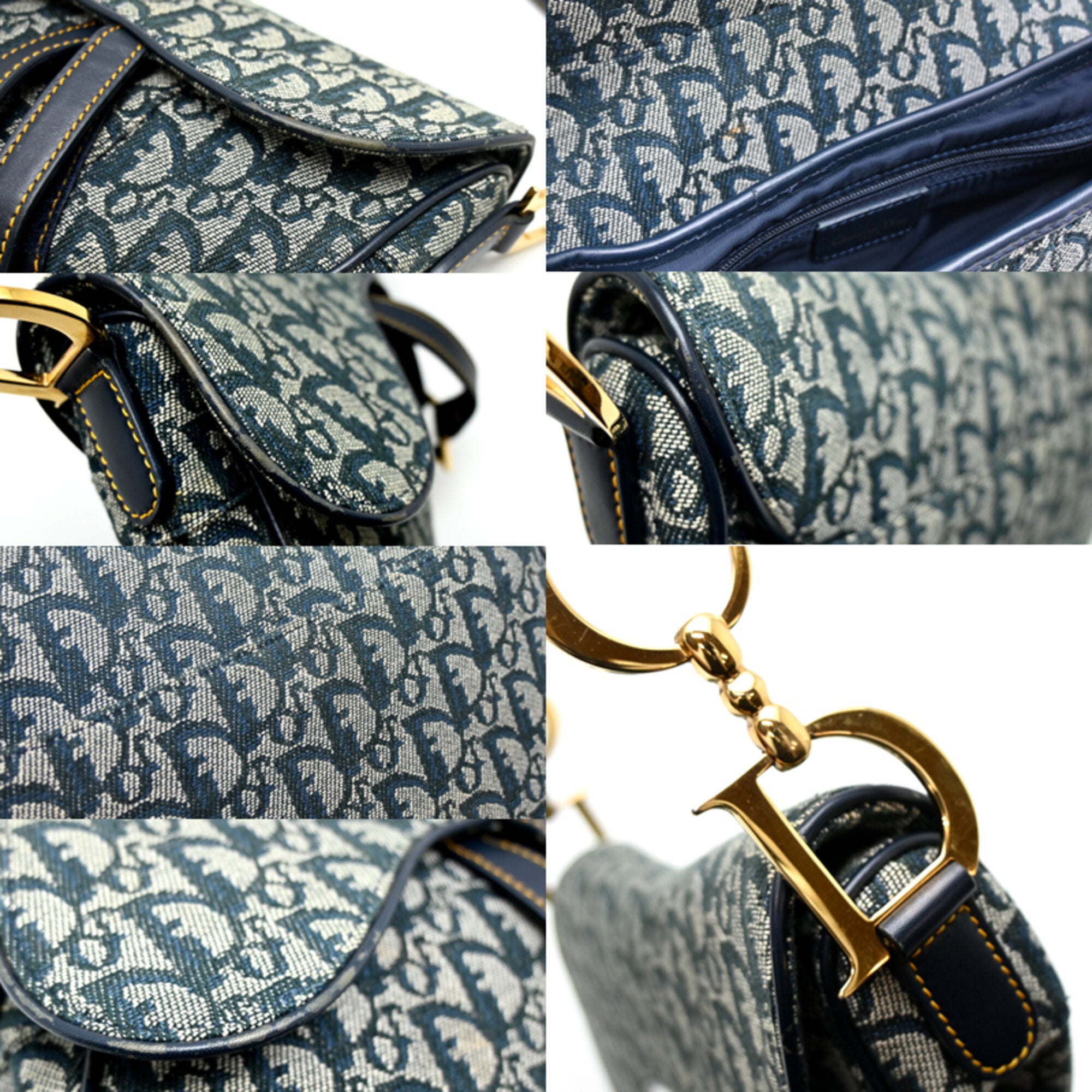 Christian Dior Navy Canvas Leather Saddle Bag Shoulder Bag (Pre-Owned)