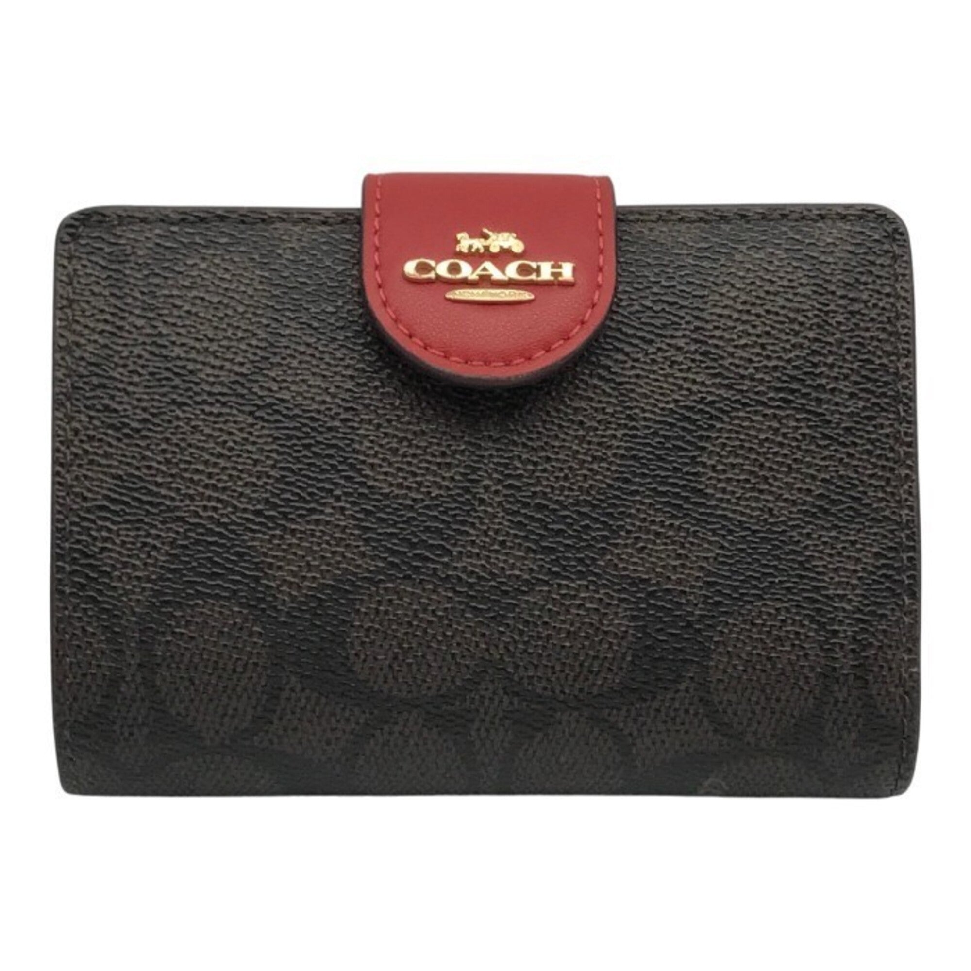 Coach Signature Brown Red Color Wallet (Bi-Fold) (Pre-Owned)