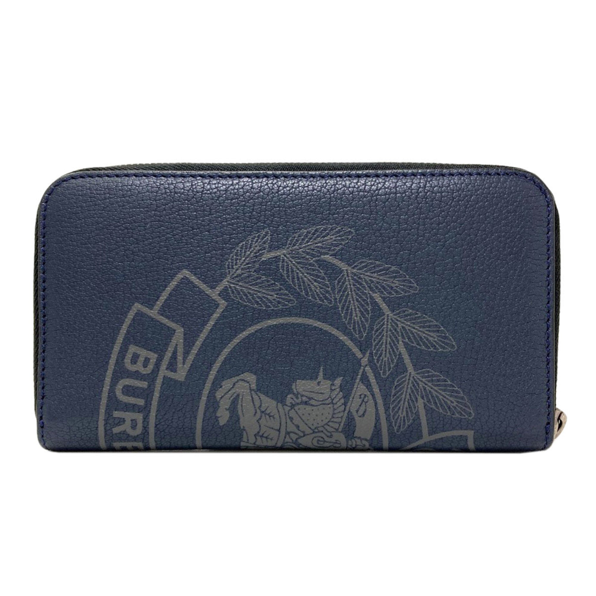 Burberry Navy Leather Long Wallet (Bi-Fold) (Pre-Owned)