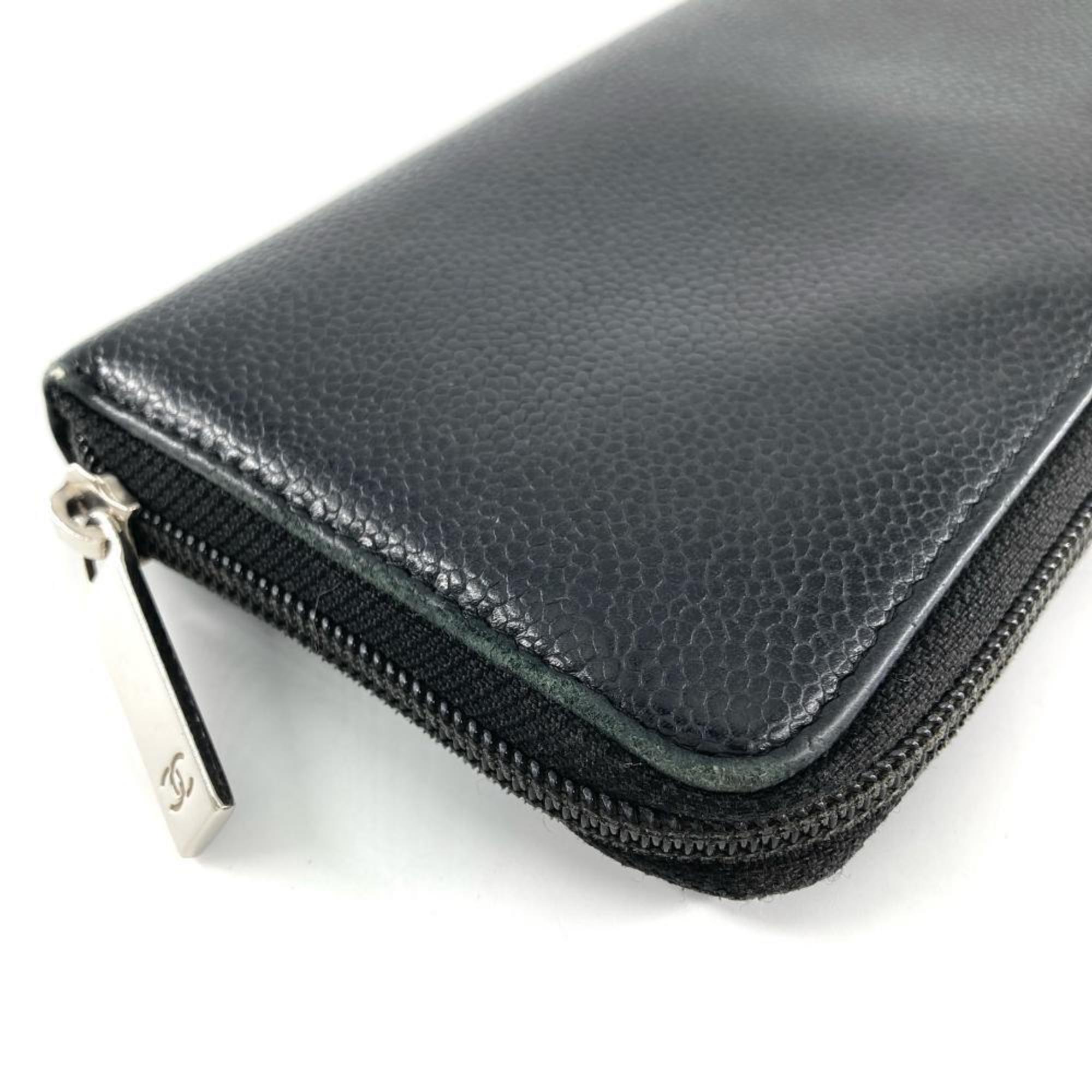Chanel Black Leather Long Wallet (Bi-Fold) (Pre-Owned)