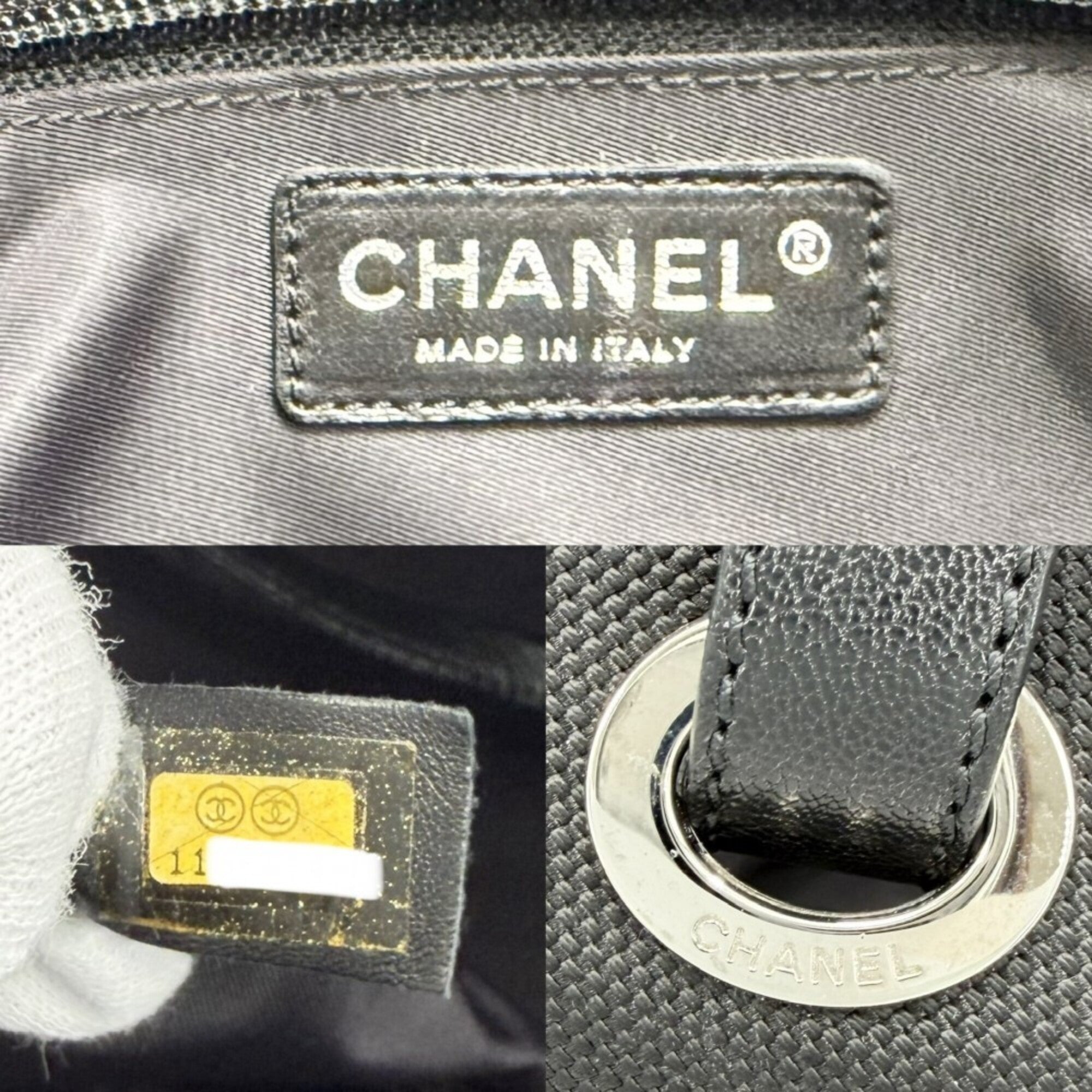 Chanel Black Coated Canvas Leather Handbag Tote Bag (Pre-Owned)