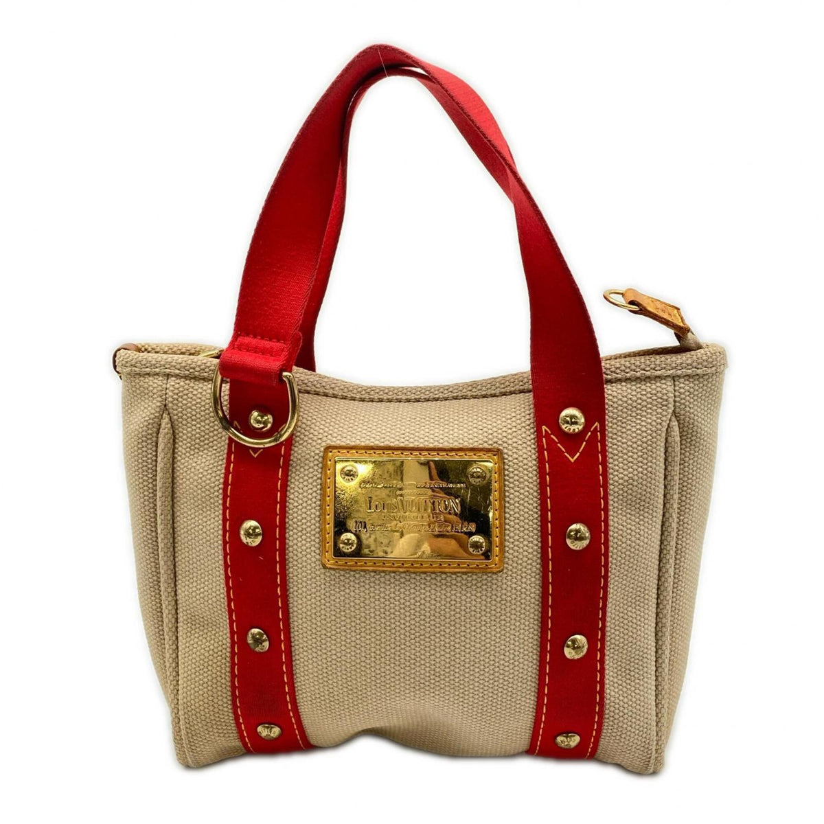 Louis Vuitton Beige Red Color Canvas Handbag (Pre-Owned)