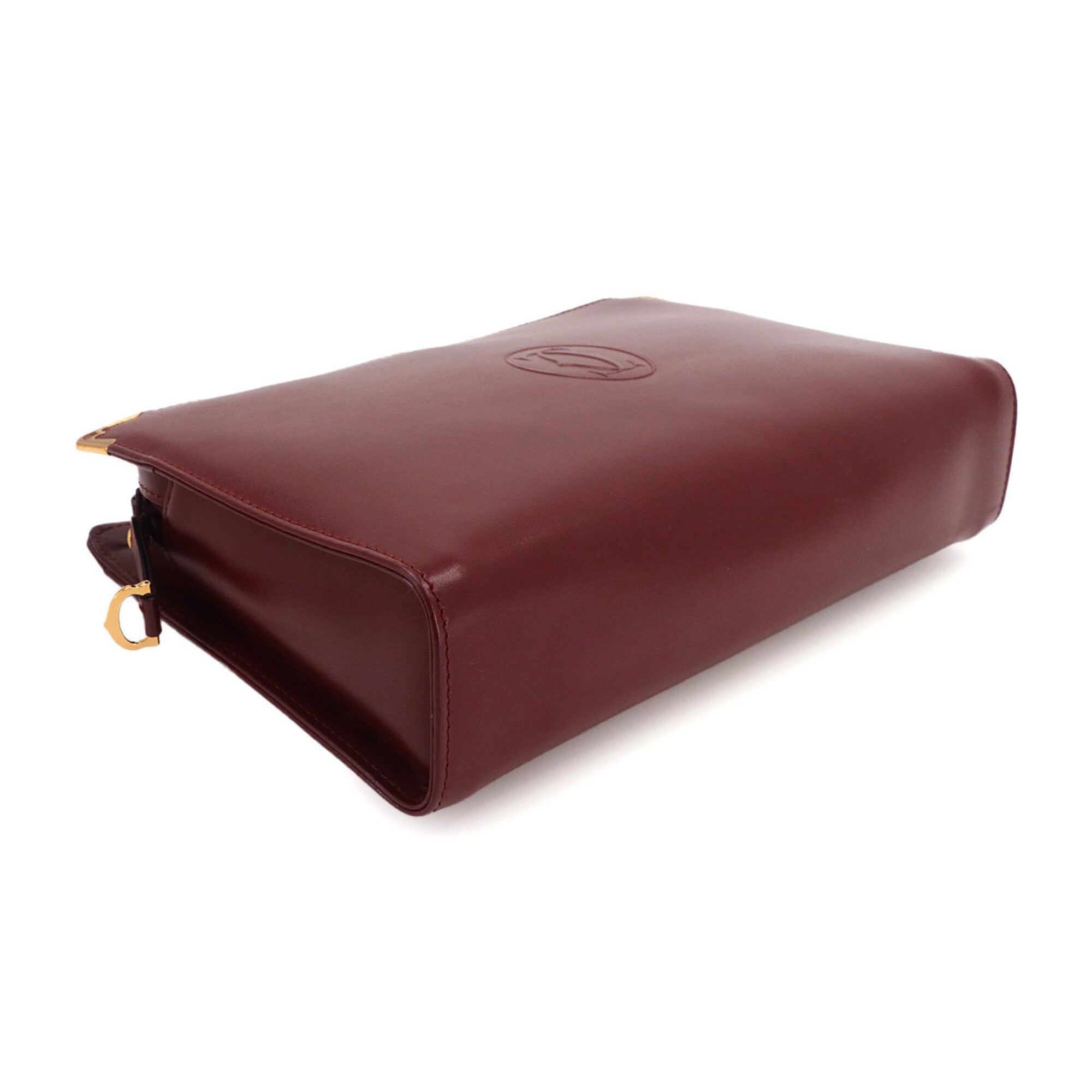 Cartier Bordeaux Leather Clutch Bag Handbag (Pre-Owned)