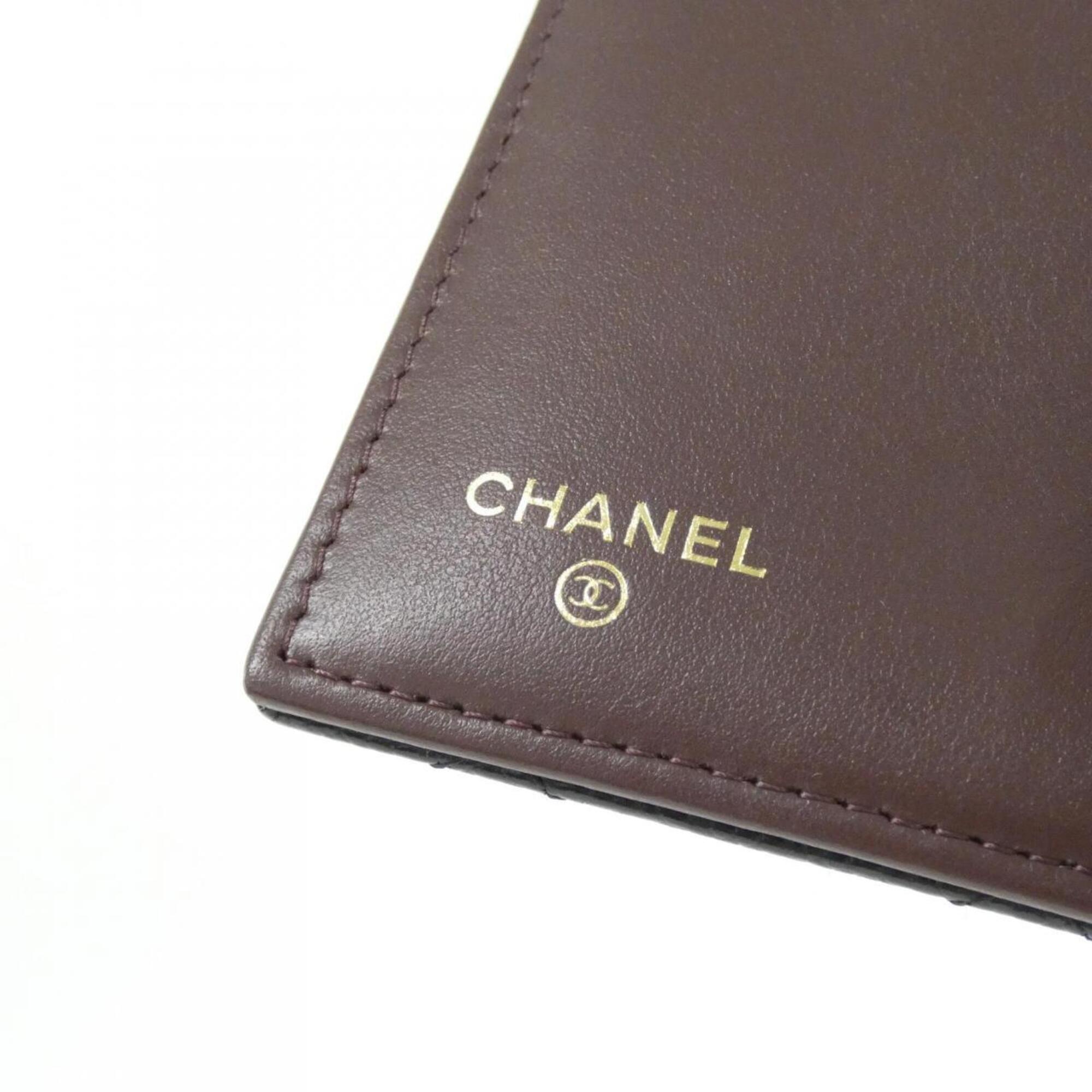 Chanel Black Bordeaux Grained Calfskin Wallet (Tri-Fold) (Pre-Owned)
