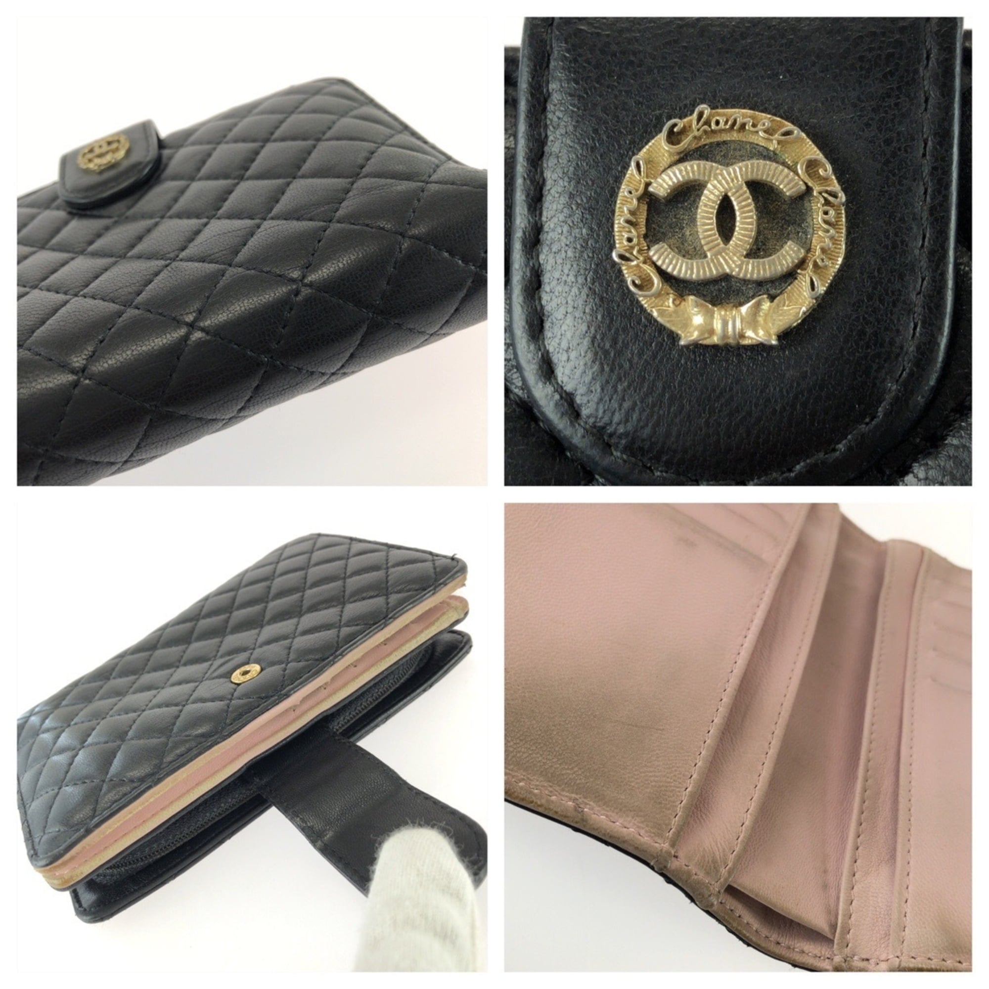Chanel Black Pink Leather Middle Wallet (Bi-Fold) (Pre-Owned)