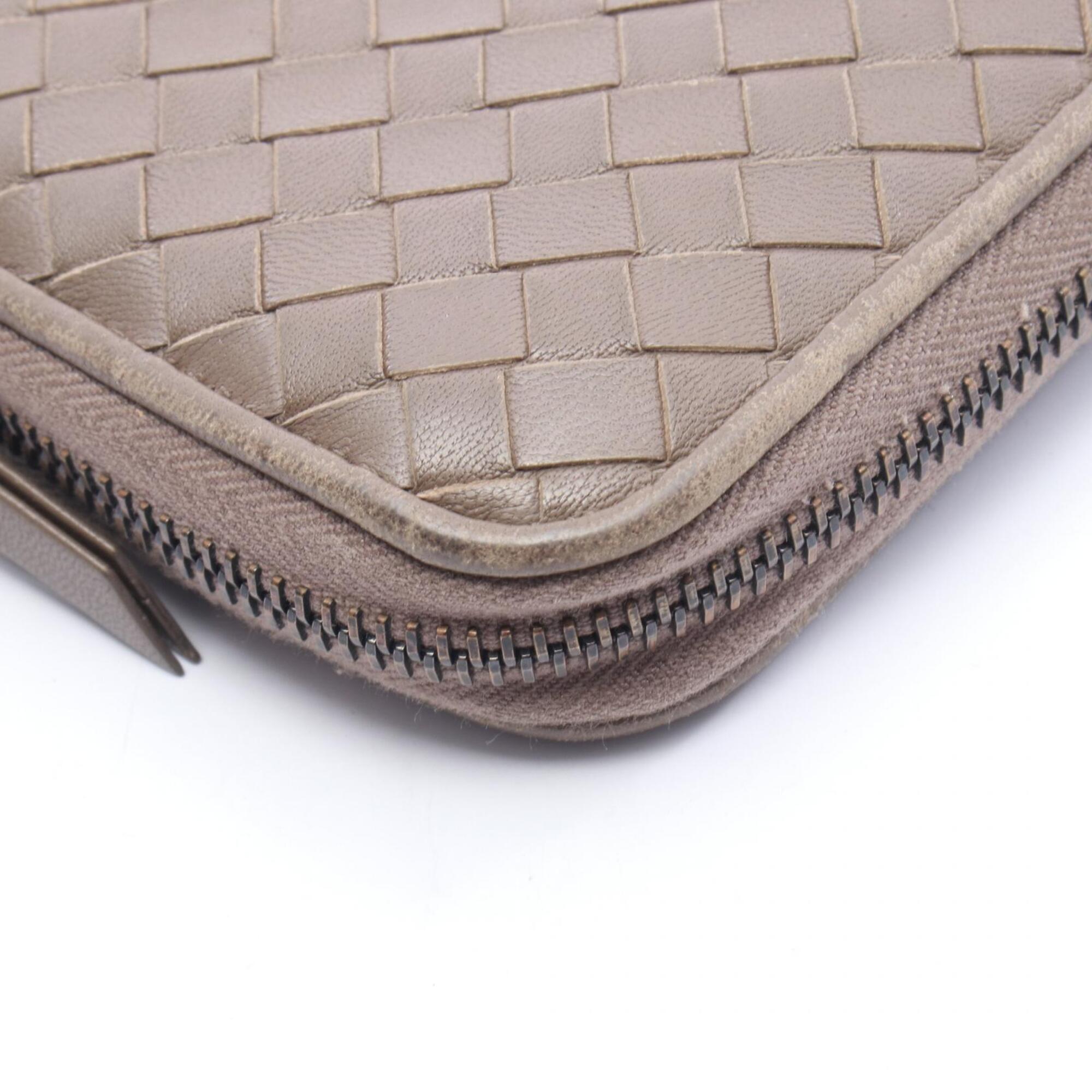 Bottega Veneta Gray Leather Long Wallet (Bi-Fold) (Pre-Owned)