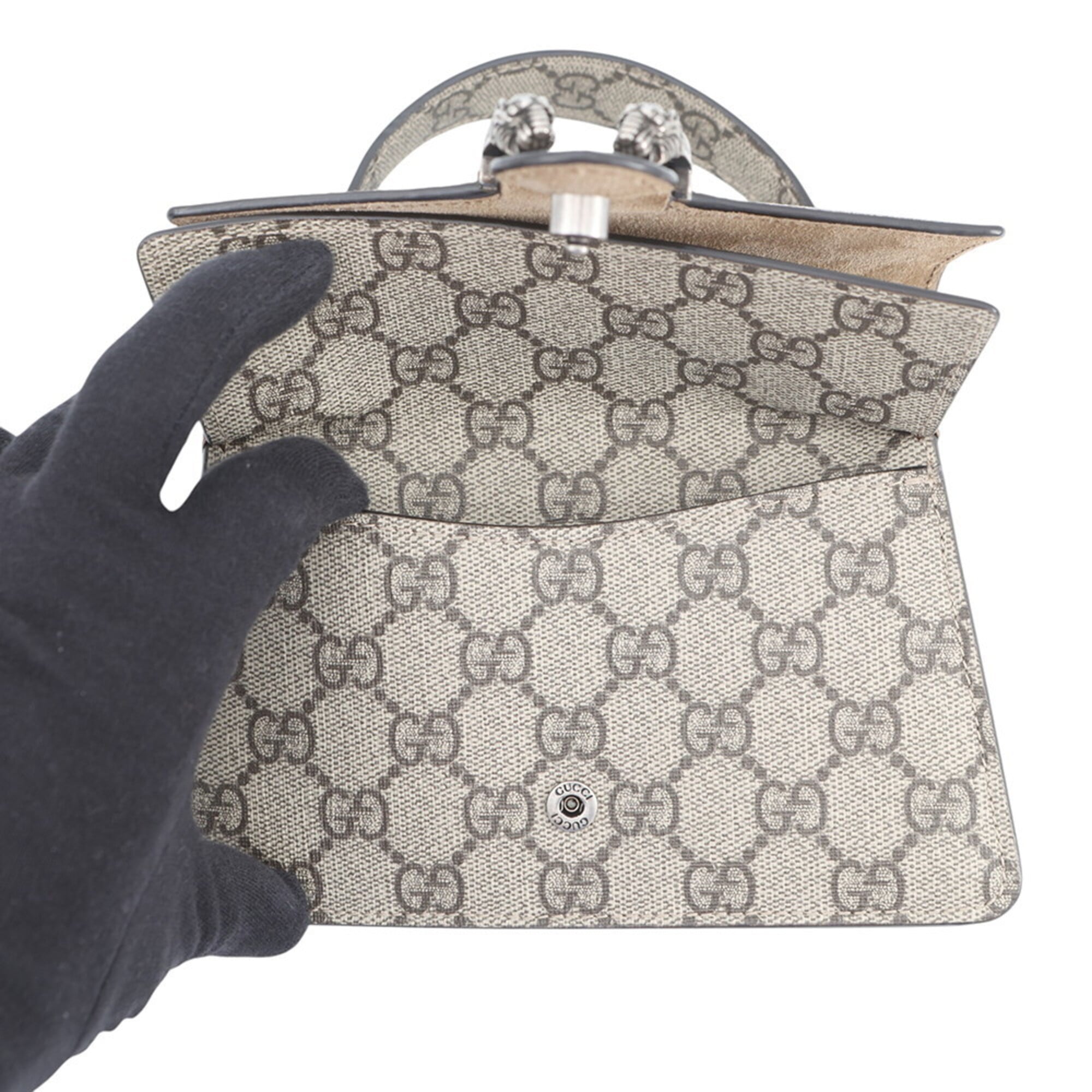Gucci Beige Gg Supreme Suede Handbag Shoulder Bag (Pre-Owned)