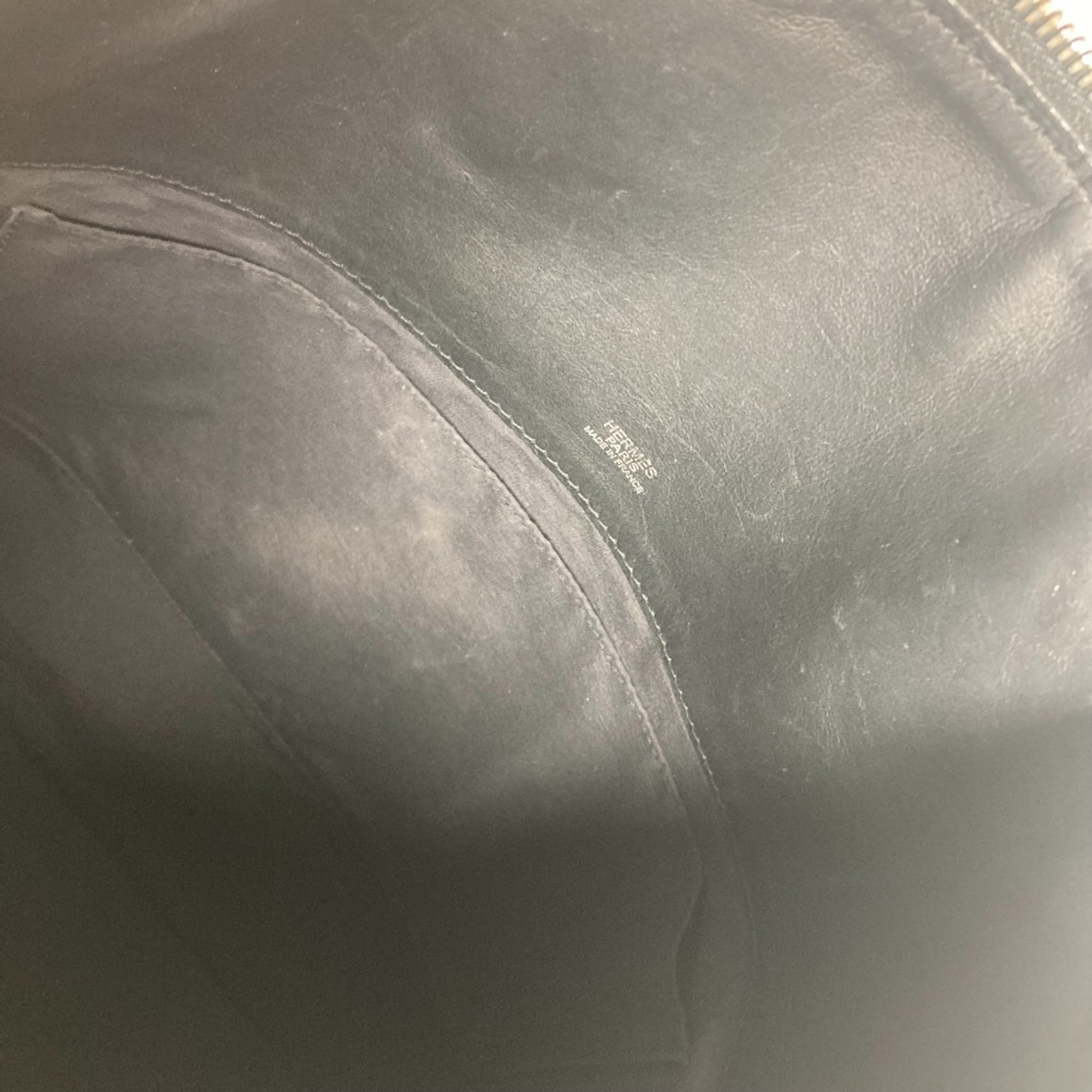 Hermes Black Leather Canvas Handbag Tote Bag (Pre-Owned)