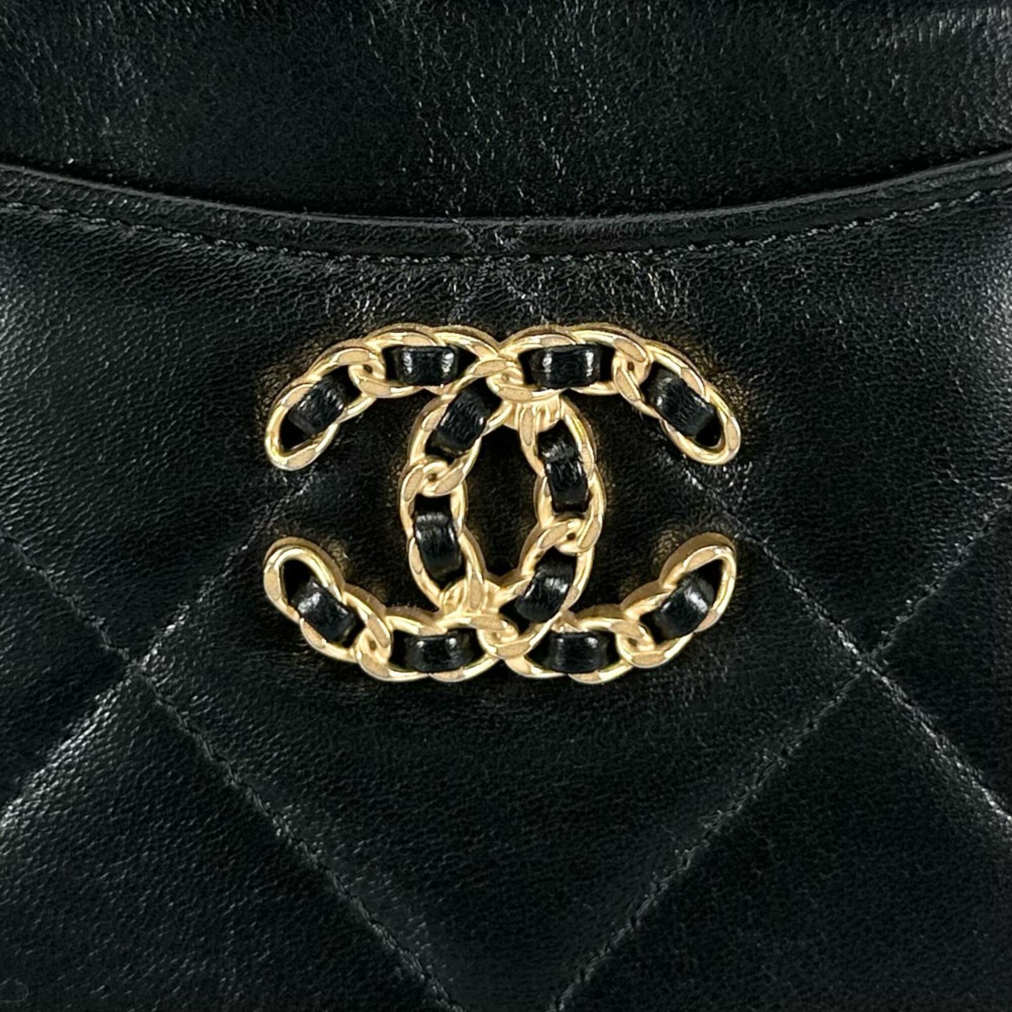 Chanel Gold Black Leather Coin Purse/Coin Case (Pre-Owned)