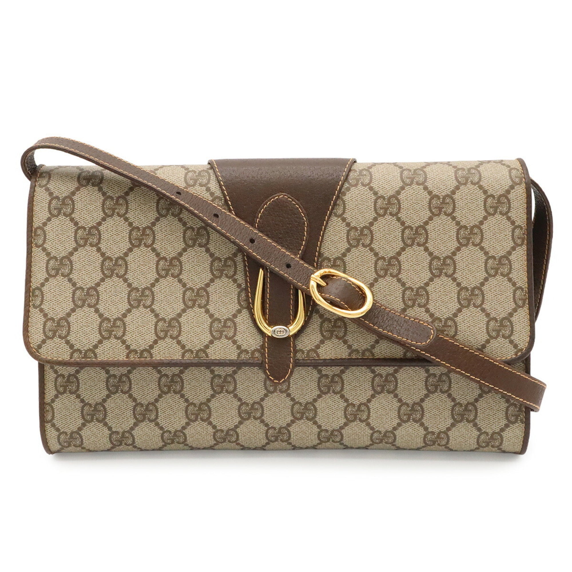 Gucci Gg Plus Beige Brown Coated Canvas Leather Pochette Shoulder Bag (Pre-Owned)