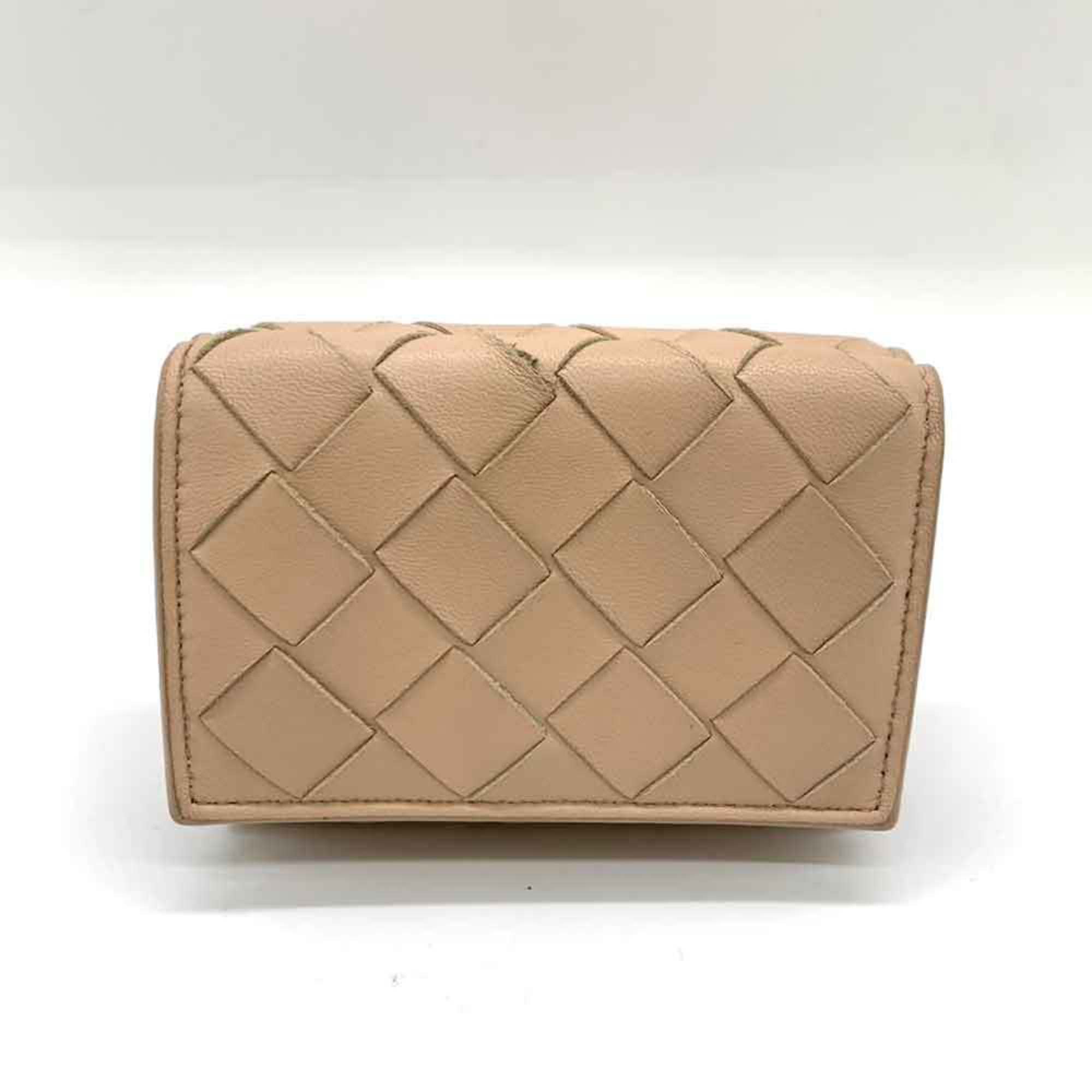 Bottega Veneta Beige Bordeaux Leather Wallet (Tri-Fold) (Pre-Owned)