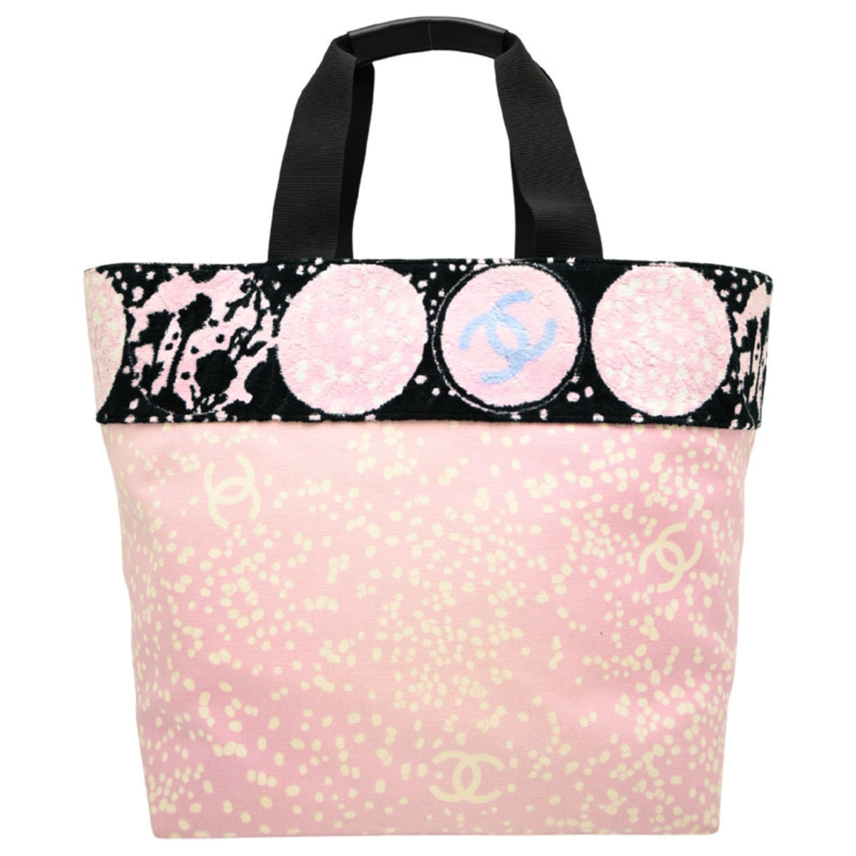 Chanel Black Pink Canvas Pile Fabric Tote Bag (Pre-Owned)