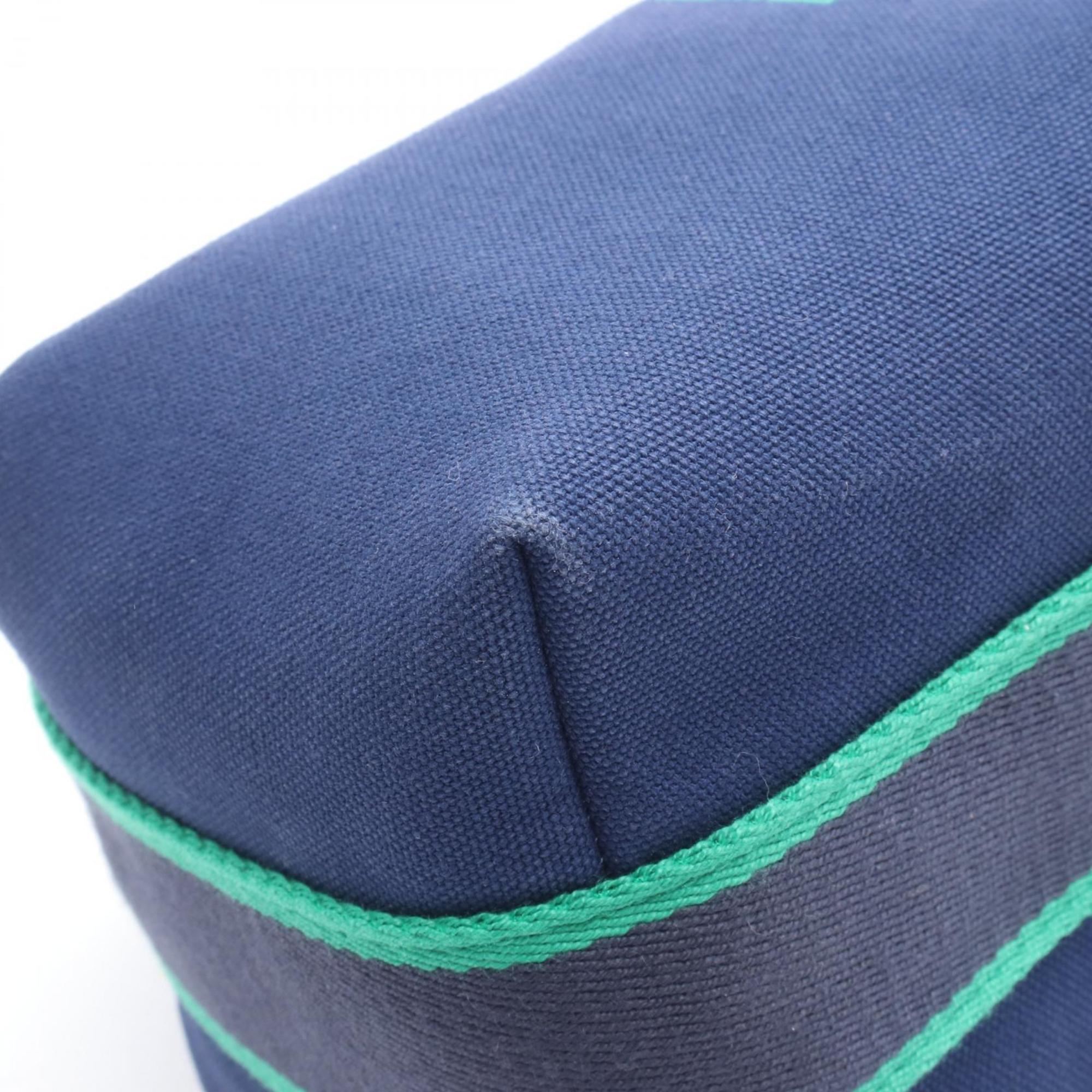 Hermes Blue Green Canvas Handbag (Pre-Owned)