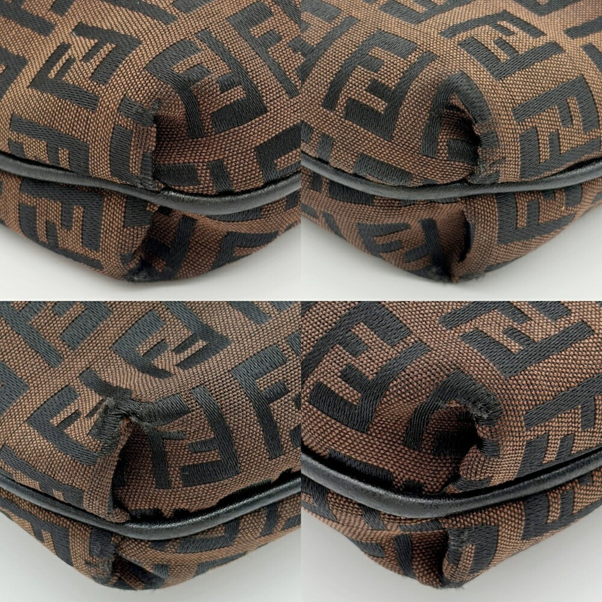 Fendi Zucca Black Brown Canvas Leather Shoulder Bag (Pre-Owned)