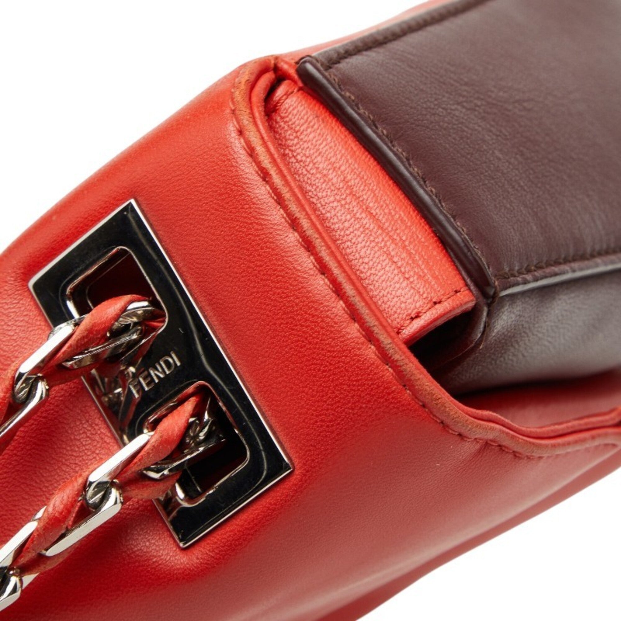 Fendi Bordeaux Red Color Leather Shoulder Bag (Pre-Owned)