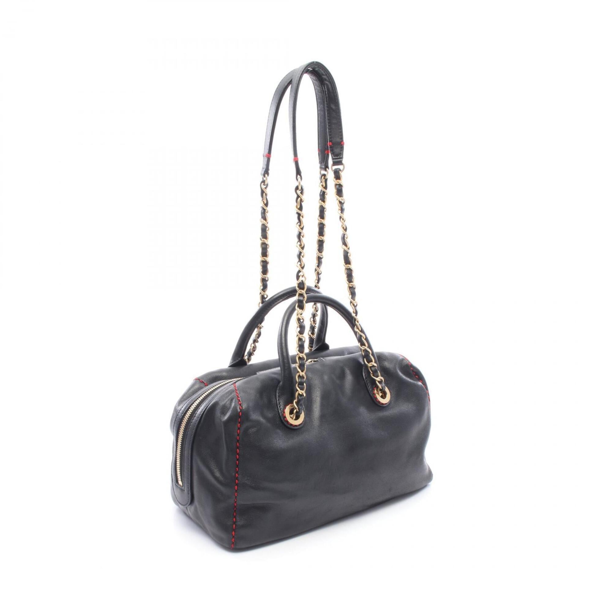 Chanel Black Red Color Leather Handbag Shoulder Bag (Pre-Owned)