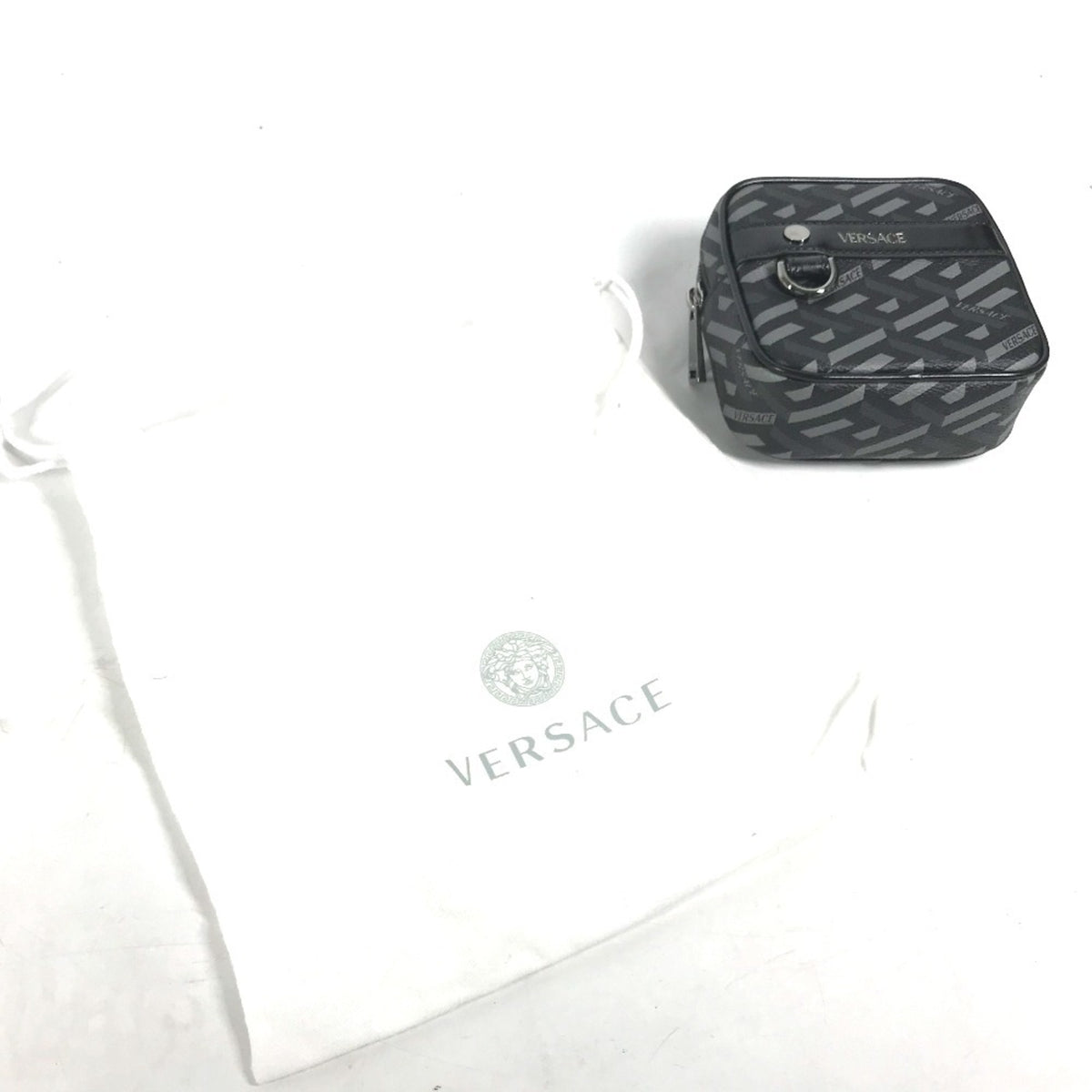 Versace Black Gray Leather Pouch (Pre-Owned)
