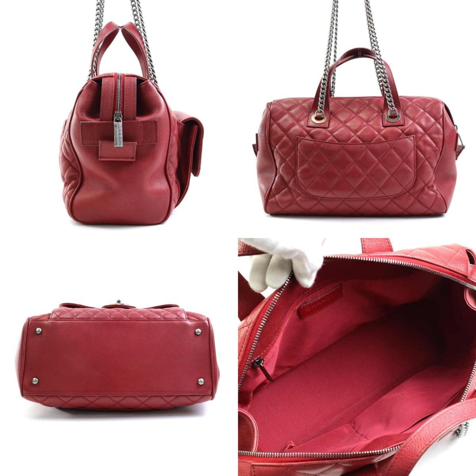 Chanel Burgundy Caviar Leather Handbag Shoulder Bag (Pre-Owned)