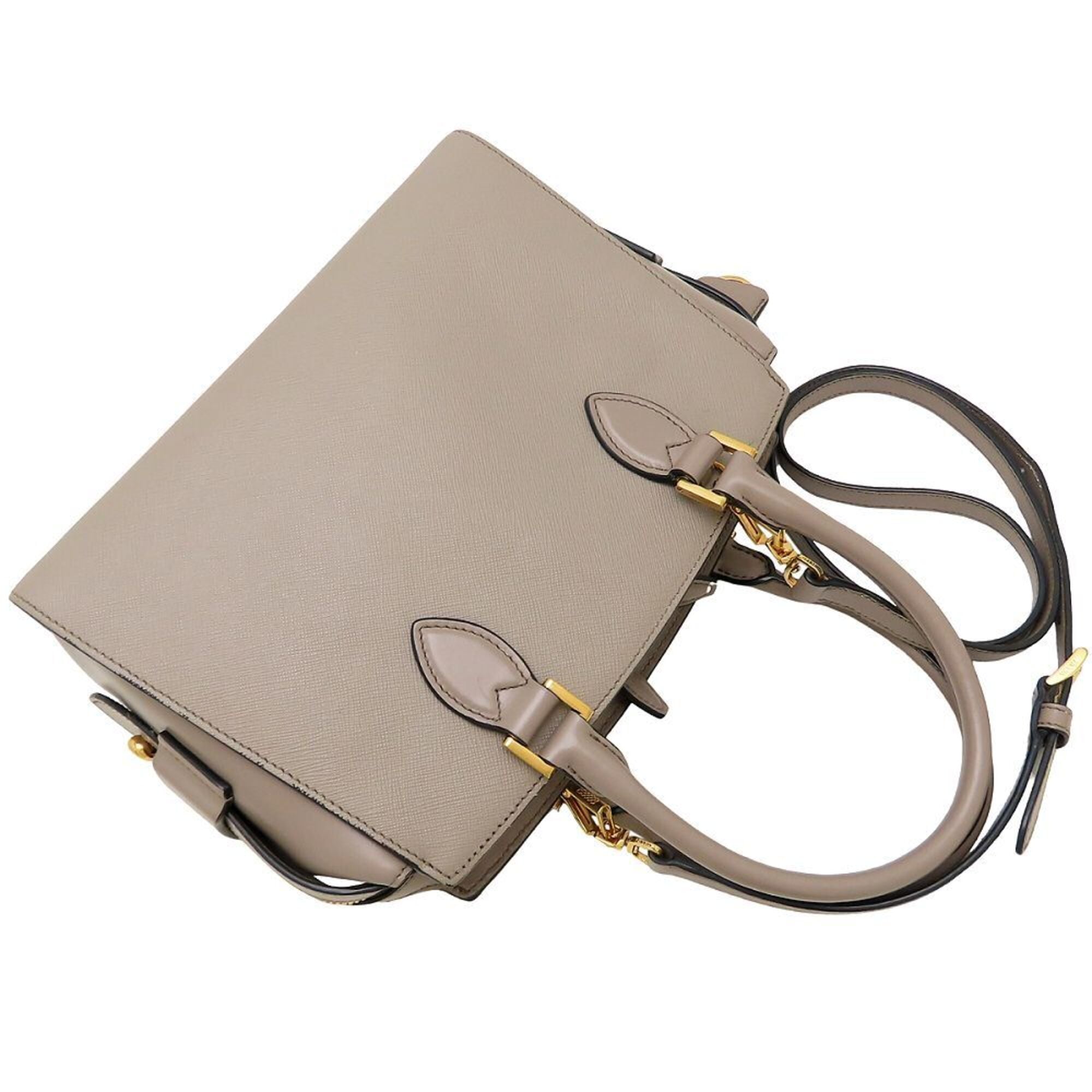 Prada Grayish Saffiano Triangle Leather Shoulder Bag (Pre-Owned)
