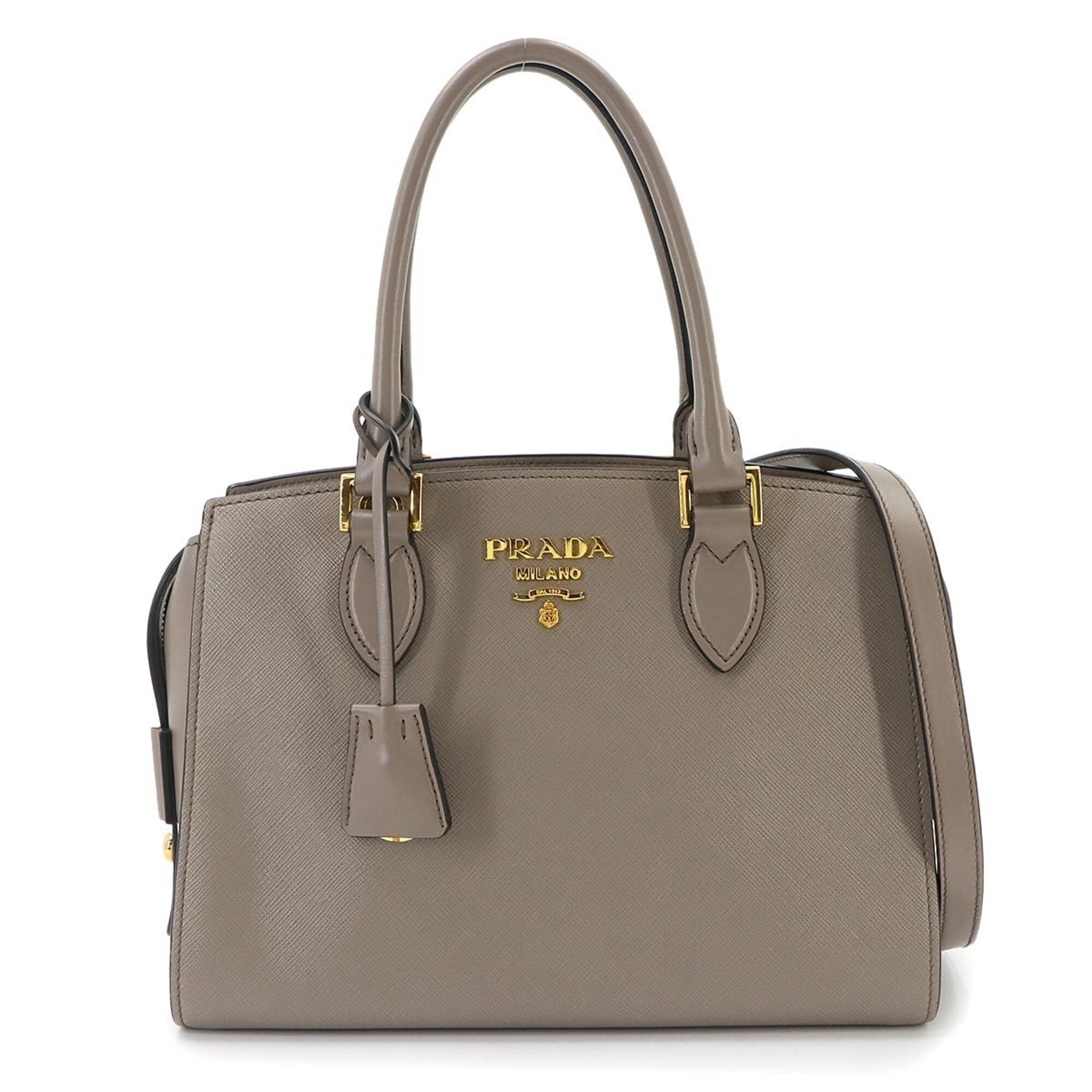 Prada Gray Saffiano Metal Handbag Shoulder Bag (Pre-Owned)