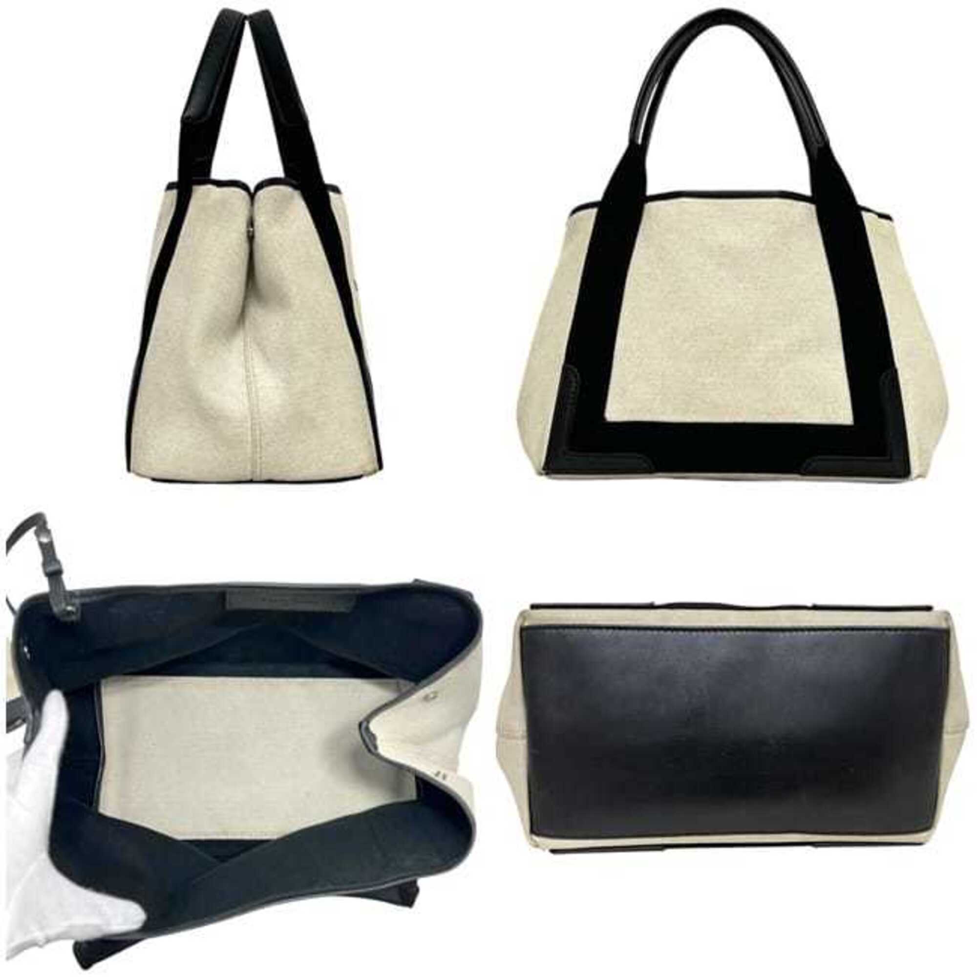 Balenciaga Black White Canvas Leather Tote Bag (Pre-Owned)