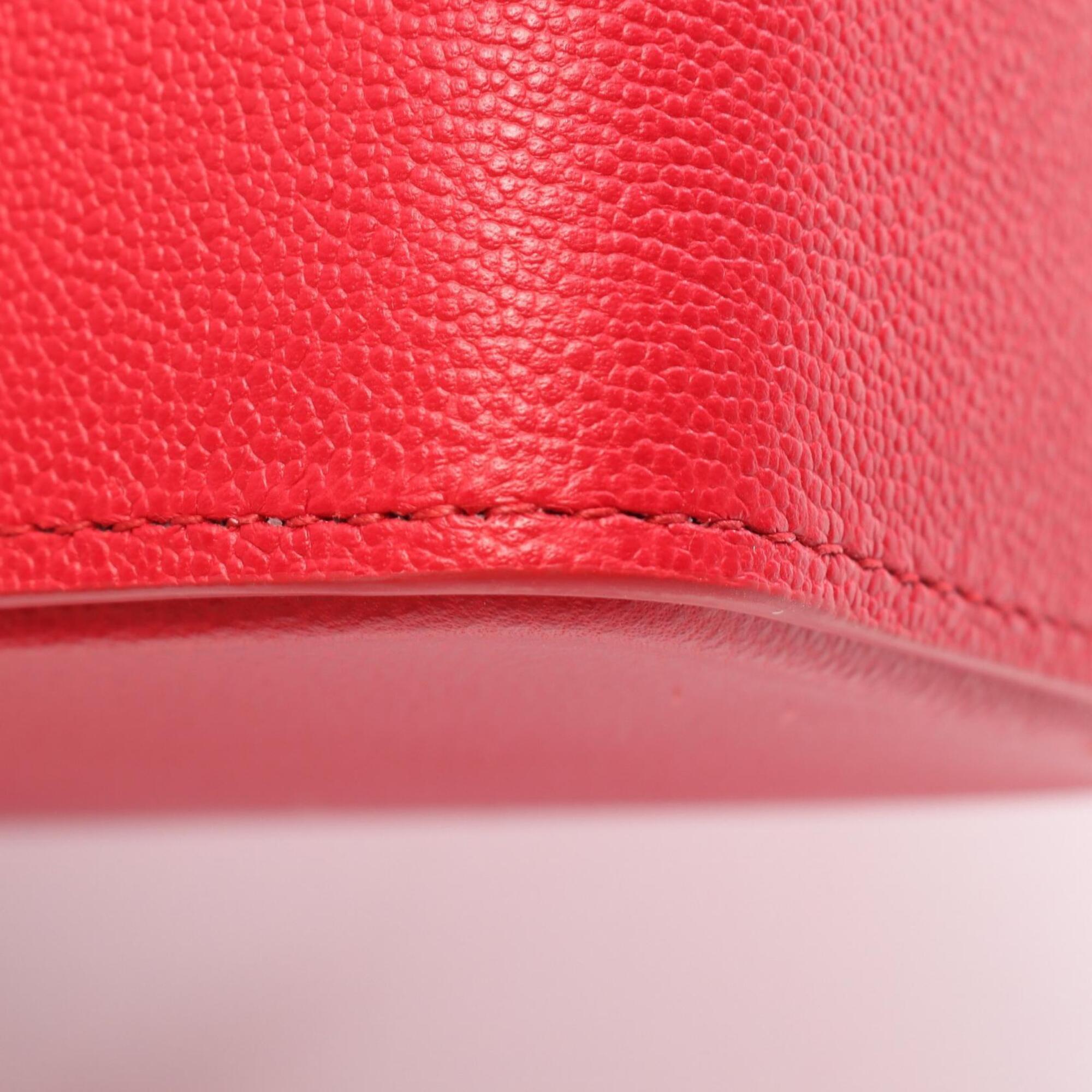 Bvlgari Red Color Leather Handbag Vanity Bag (Pre-Owned)