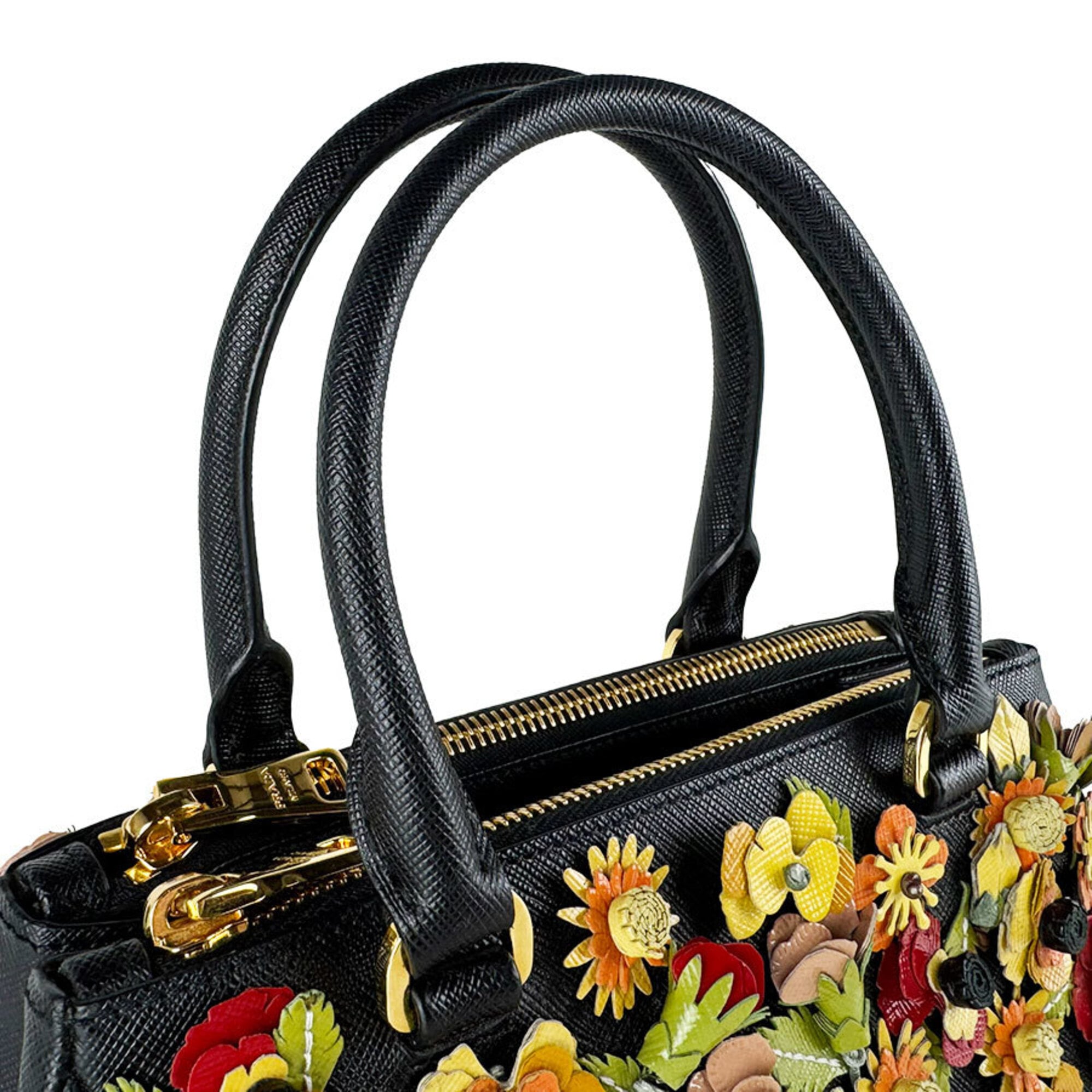 Prada Black Multi-Color Patent Leather Leather Handbag Shoulder Bag (Pre-Owned)