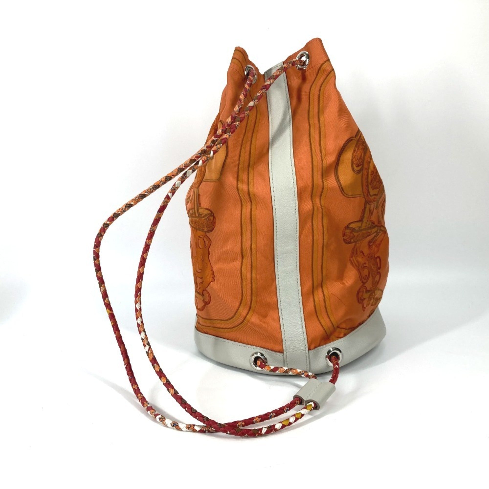 Hermes Orange White Silk Leather Shoulder Bag (Pre-Owned)