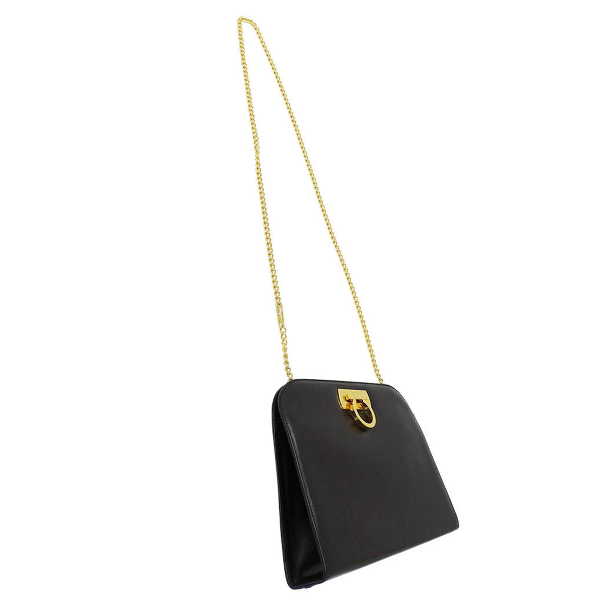 Salvatore Ferragamo Black Leather Clutch Bag Handbag Shoulder Bag (Pre-Owned)