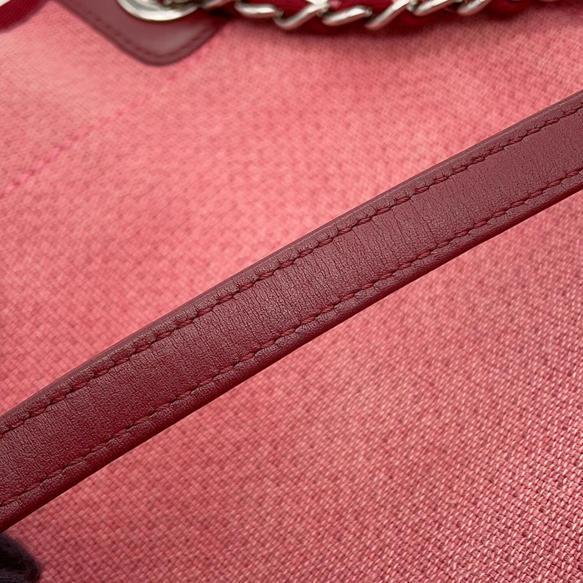 Chanel Pink Red Canvas Leather Handbag Tote Bag (Pre-Owned)