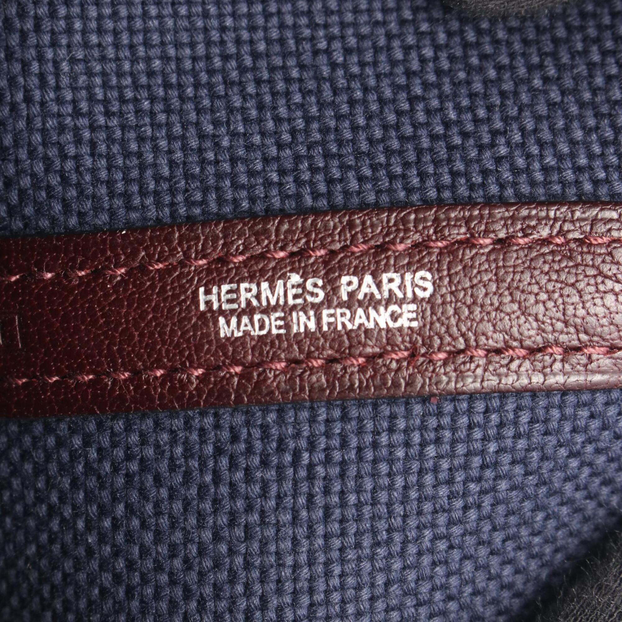 Hermes Bordeaux Navy Canvas Negonda Leather Handbag Tote Bag (Pre-Owned)