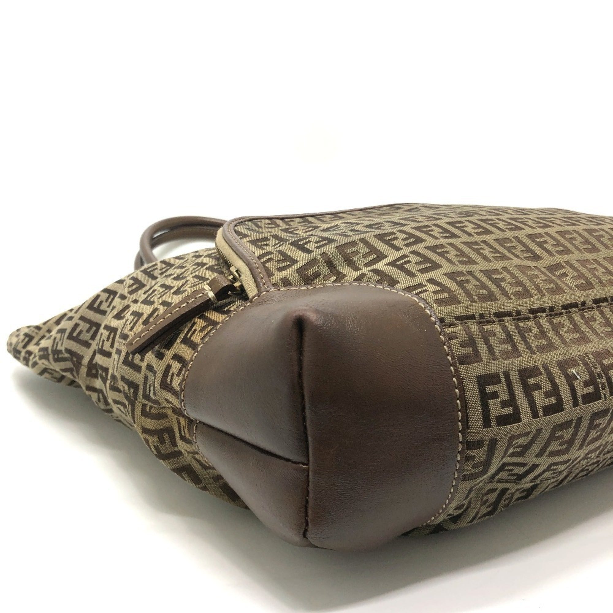 Fendi Beige Zucchino Canvas Leather Handbag Shoulder Bag Tote Bag (Pre-Owned)
