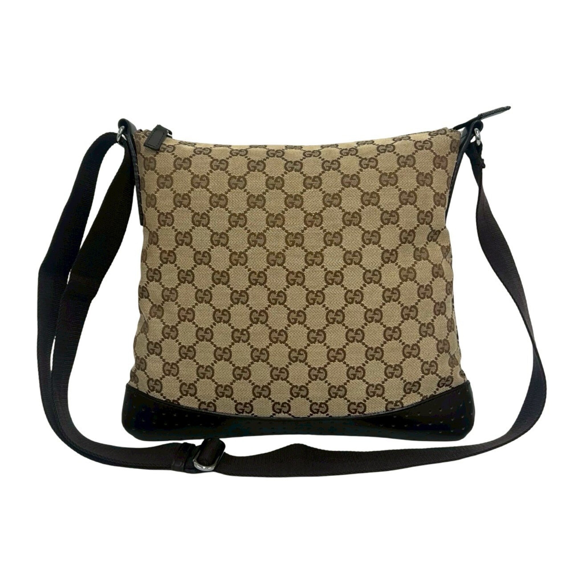 Gucci Beige Brown Canvas Leather Shoulder Bag (Pre-Owned)