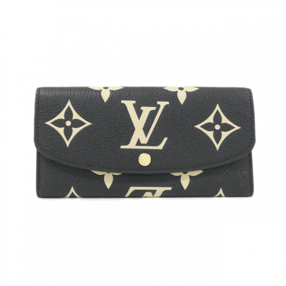 Louis Vuitton Beige Black Leather Long Wallet (Bi-Fold) (Pre-Owned)