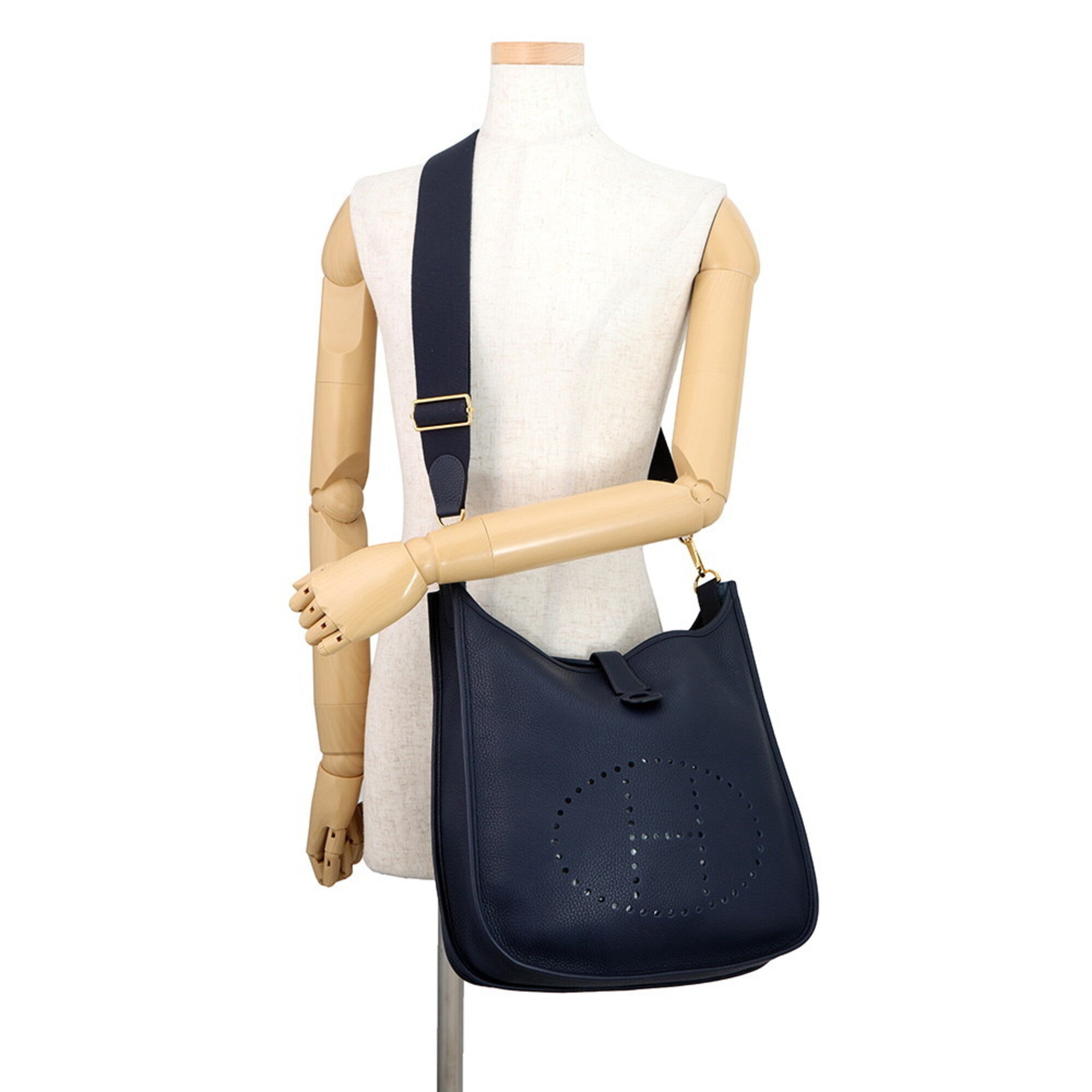 Hermes Evelyne Blue Nuit Taurillon Clemence Leather Handbag Shoulder Bag (Pre-Owned)