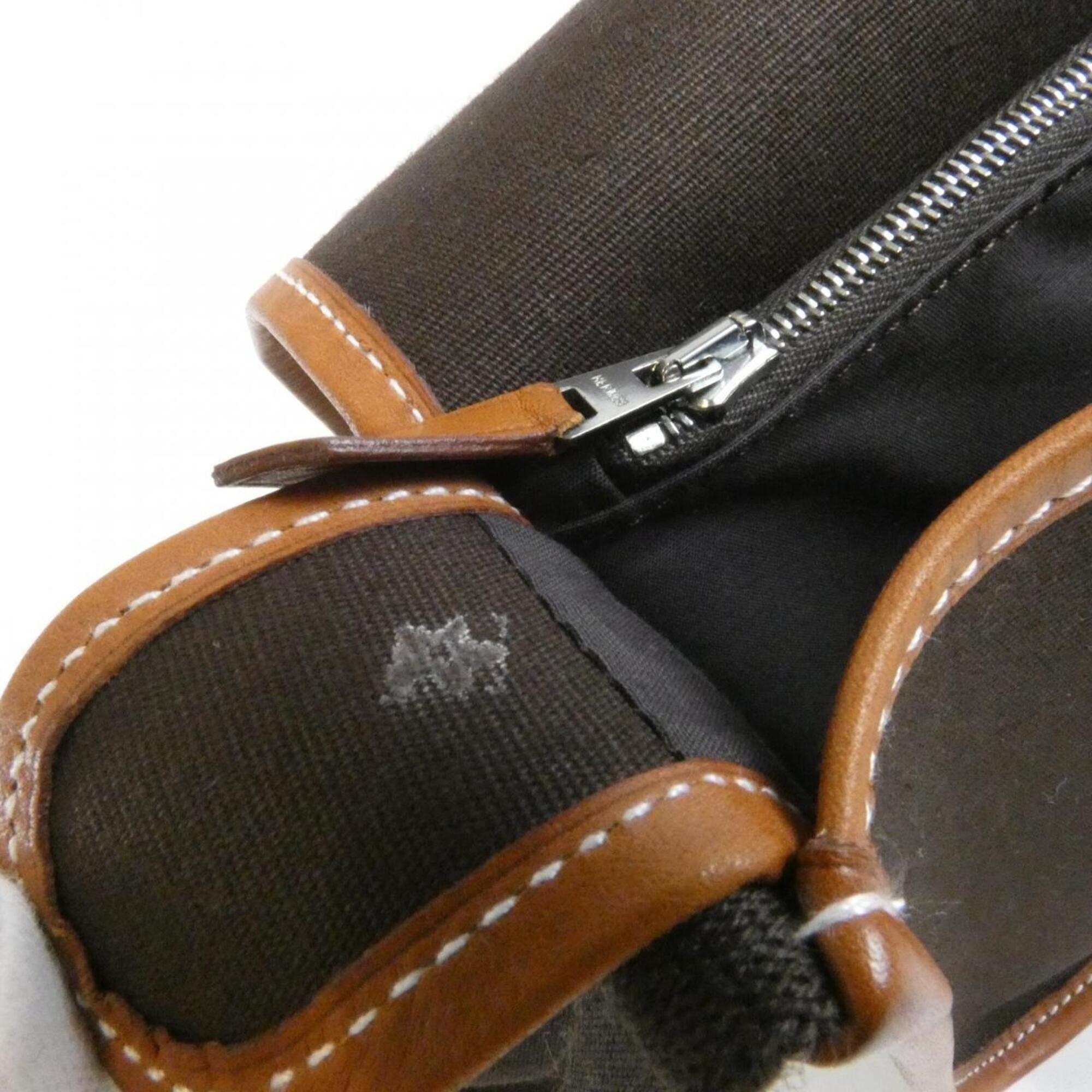 Hermes Brown Toile Officier Barenia Leather Shoulder Bag (Pre-Owned)