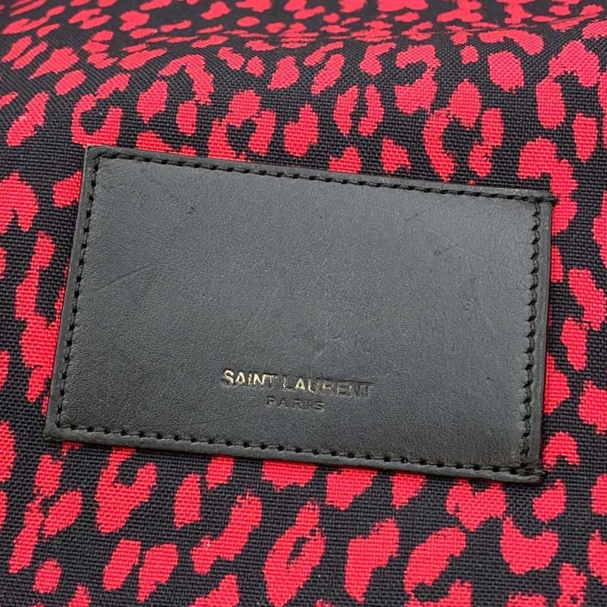 Saint Laurent Black Red Color Canvas Leather Backpack (Pre-Owned)
