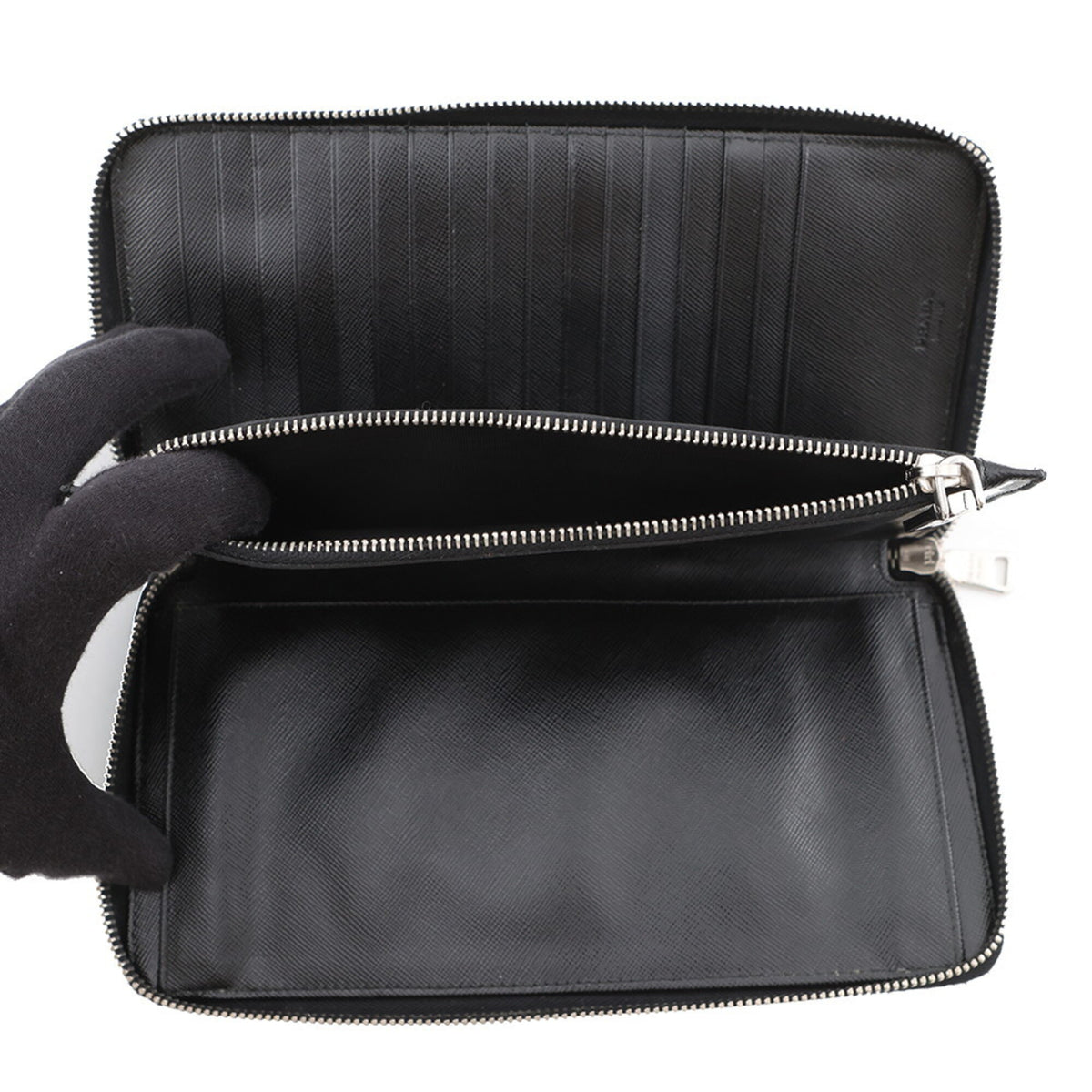 Prada Beige Black Brown Leather Long Wallet (Bi-Fold) (Pre-Owned)
